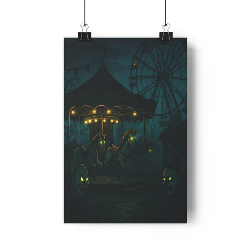 Poster décoratif cartoon sinistre nocturne coloré intrigant ambiance fête foraine chambre salon tendance unique