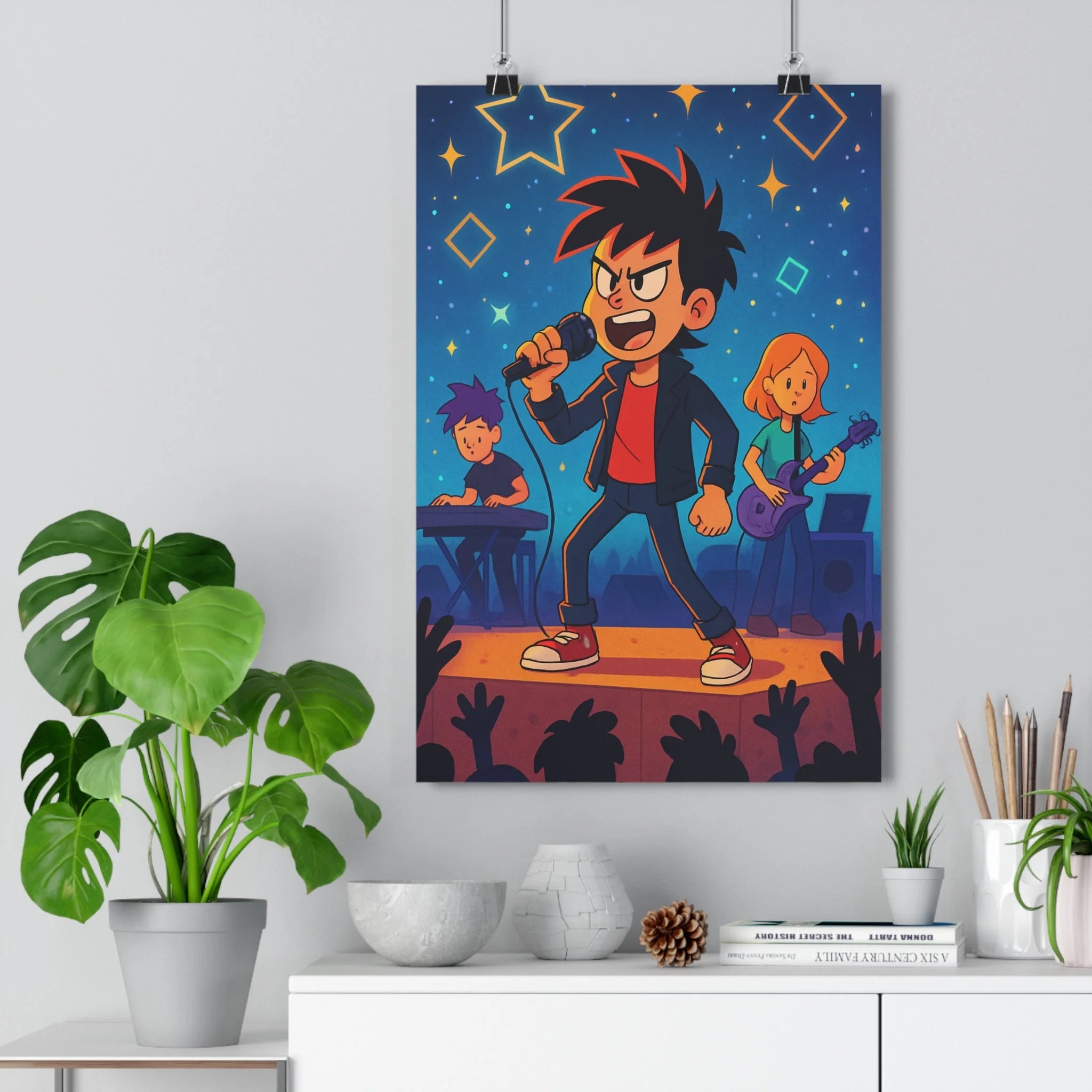 Poster décoratif moderne concert animé chanteur énergique couleurs vives joyeux chambre salon vibrant décor
