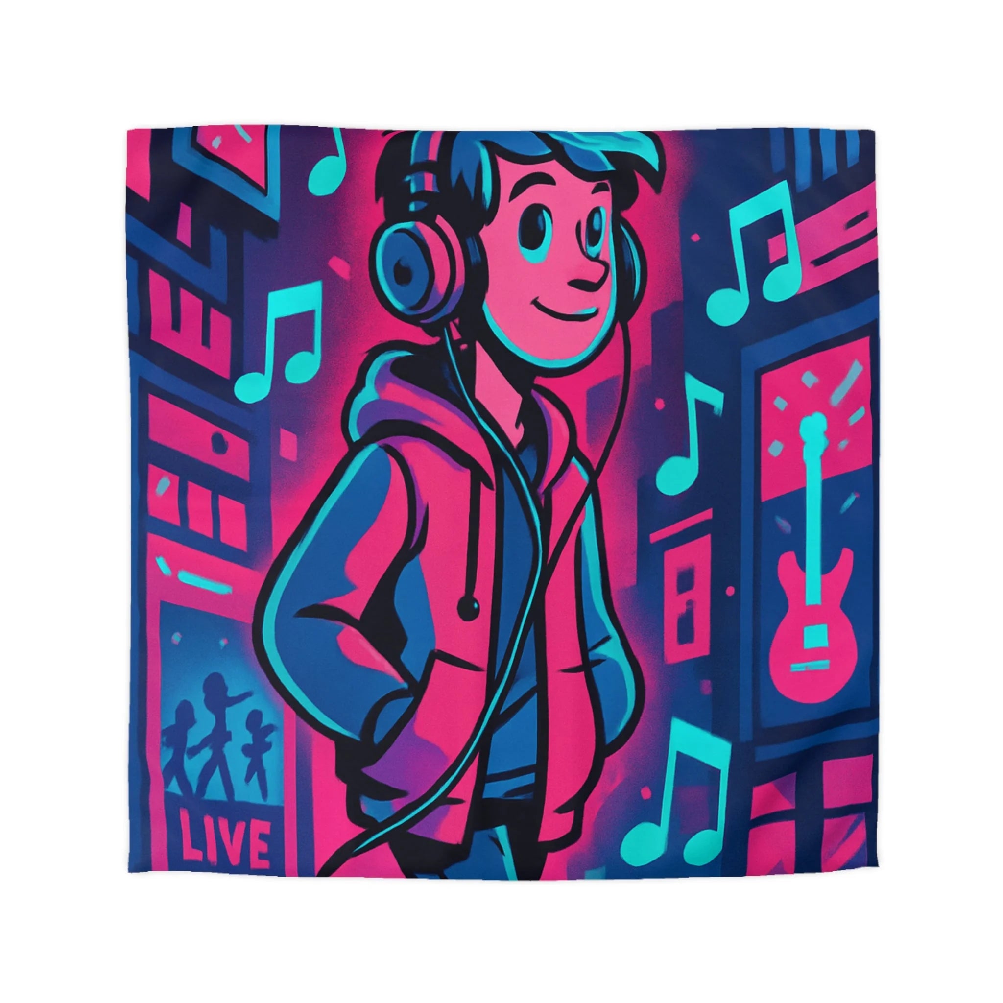 Plongez dans un univers coloré et musical avec cette housse de couette animée