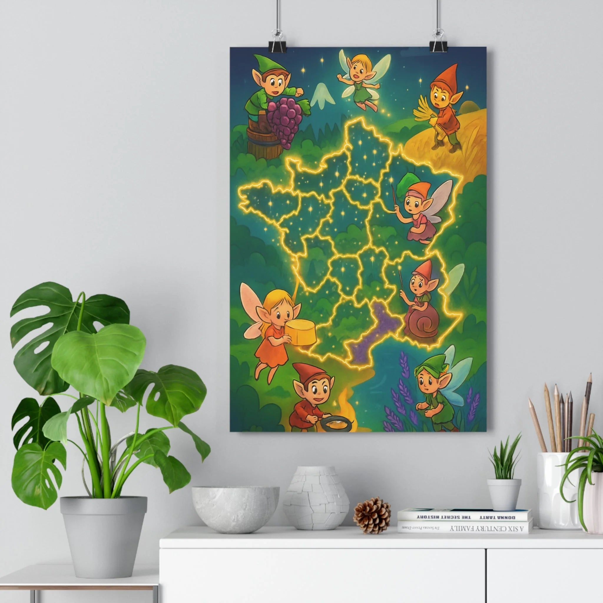 Poster décoratif féerique France magique doré lumineux elfes fées joyeux enfant chambre fantaisie ambiance