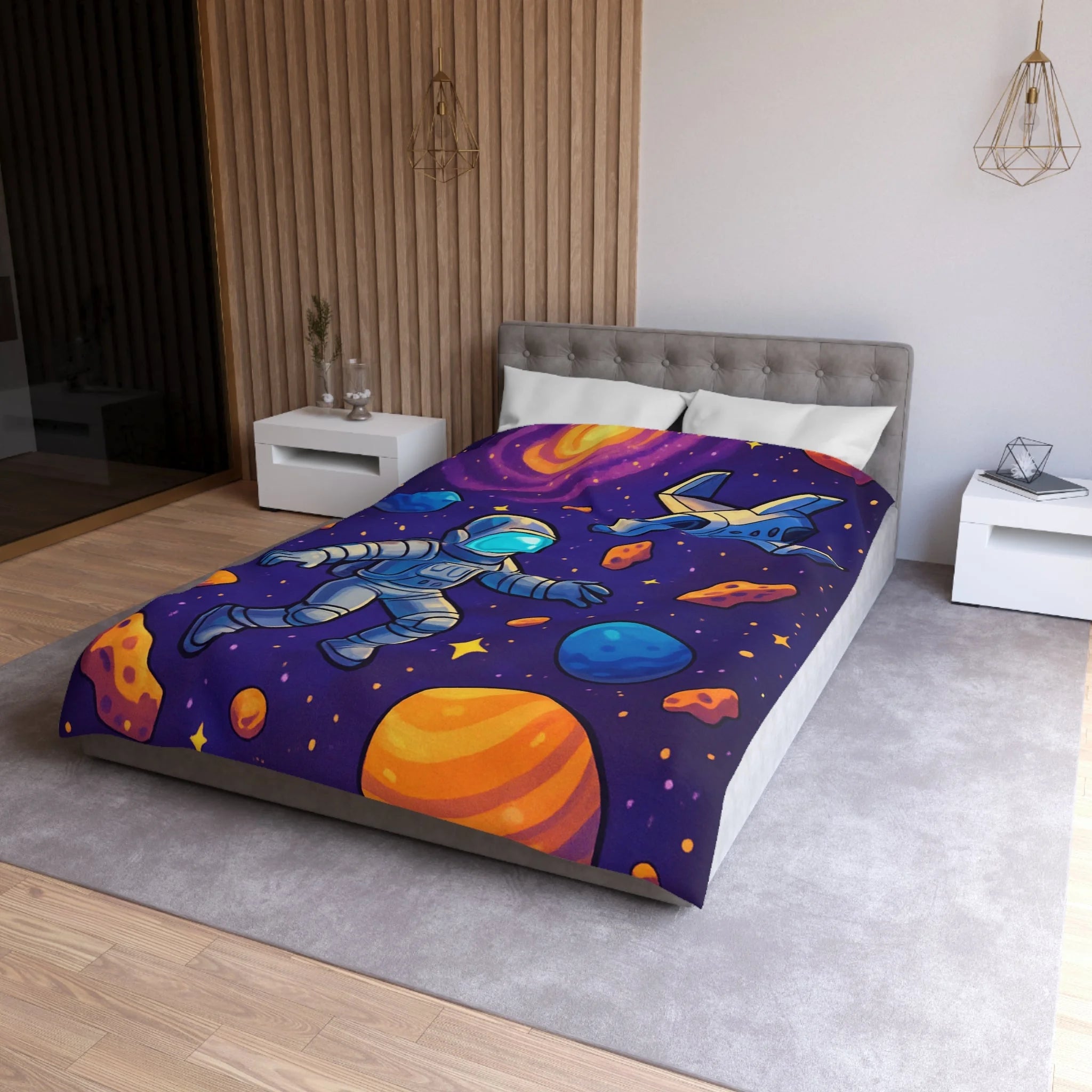 Housse de couette spatiale avec astronaute et planètes colorées pour enfants et adultes