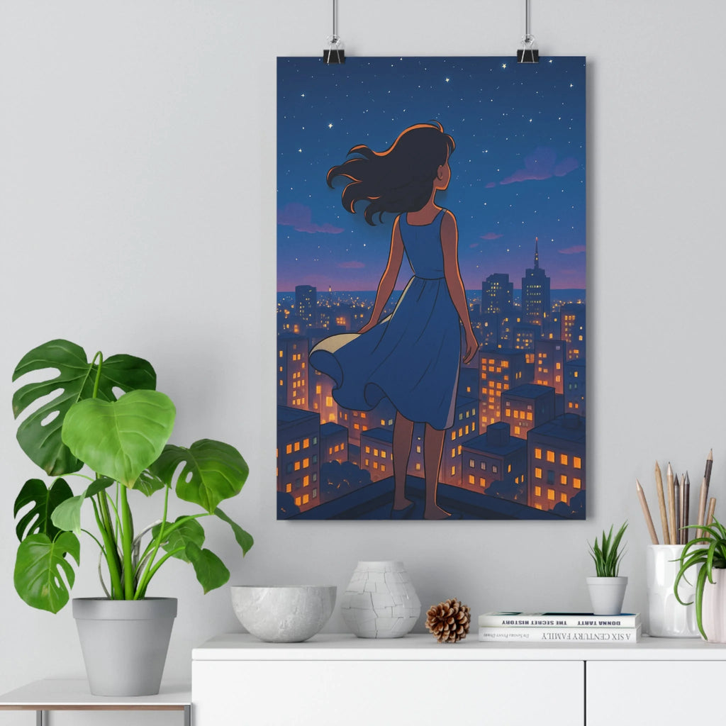 Poster décoratif moderne bleu étoilé rêveur poétique mur salon chambre élégance qualité captivant qualité
