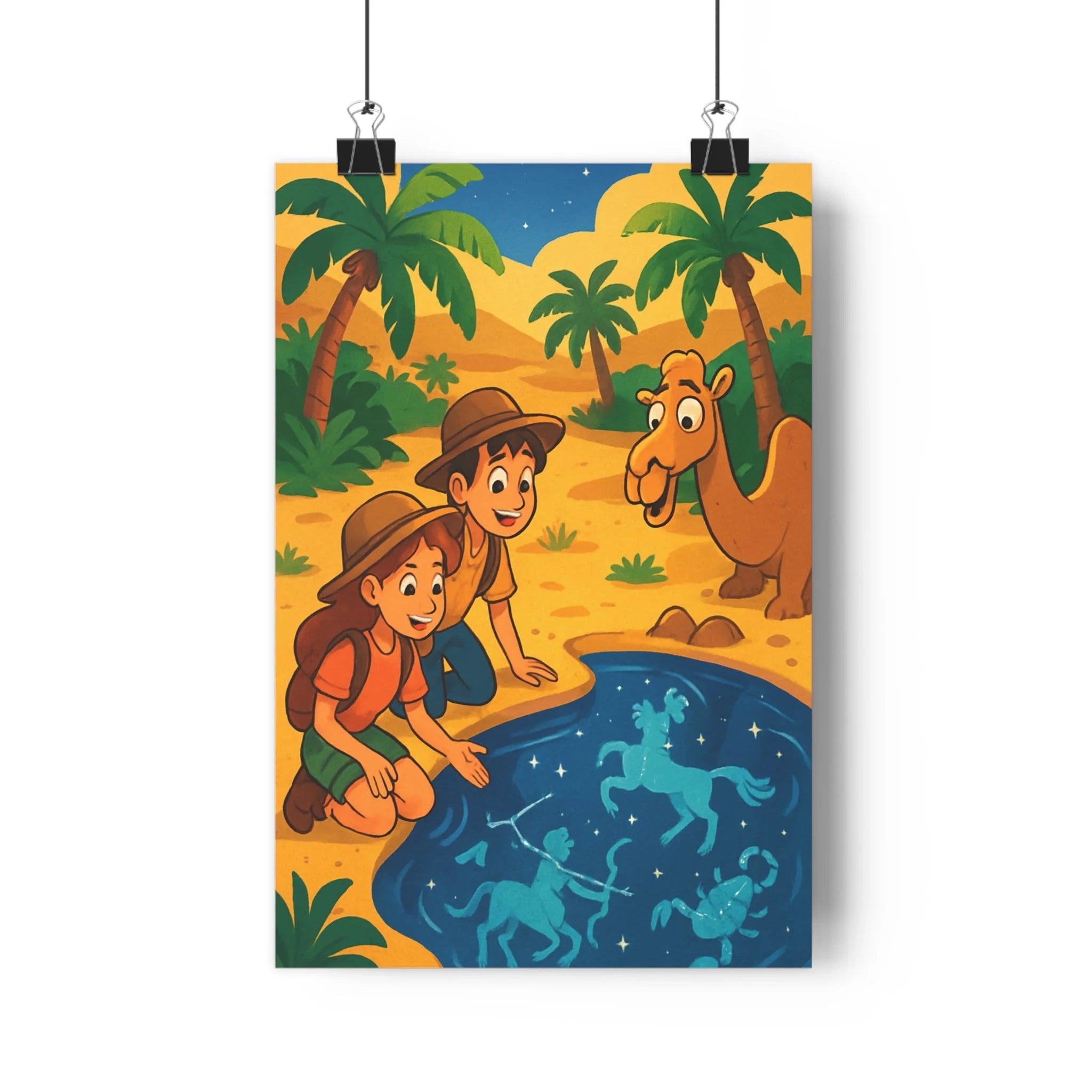 Poster décoratif cartoon sable étoiles enfants aventure joyeux salon chambre style coloré ambiance enchanteresse
