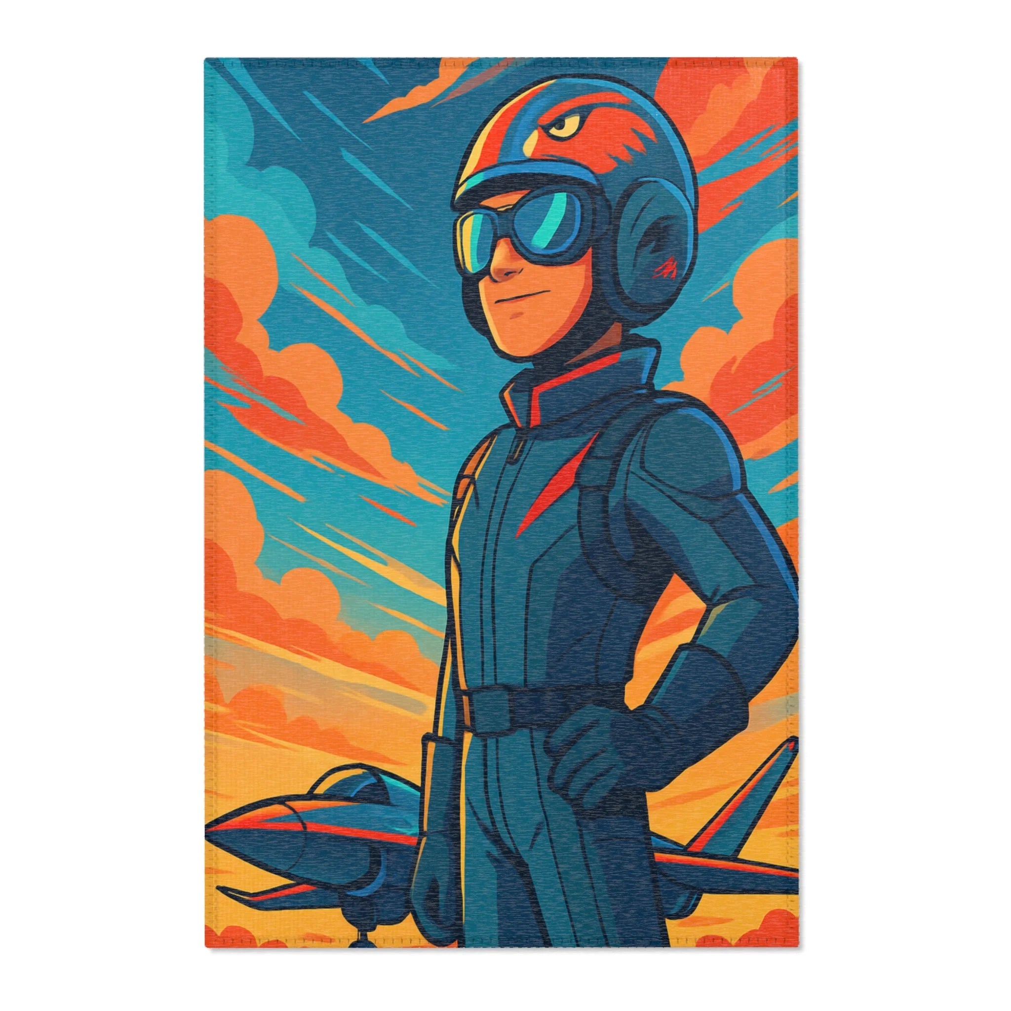 Tapis de Style Avion Militaire avec Ciel Crépusculaire pour Décor Aviation Moderne