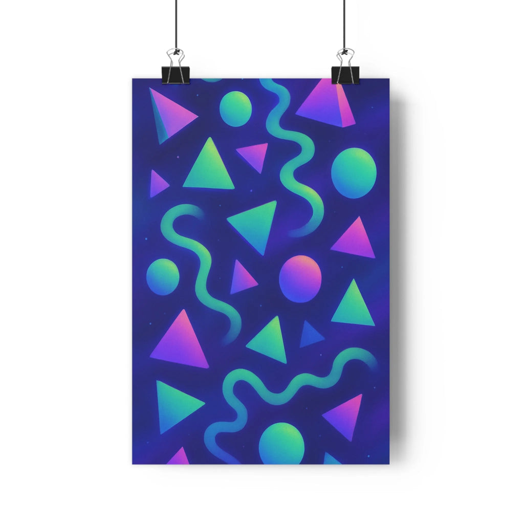 Poster décoratif géométrique couleurs vives violet bleu vert surréaliste moderne salon chambre artistique ambiance