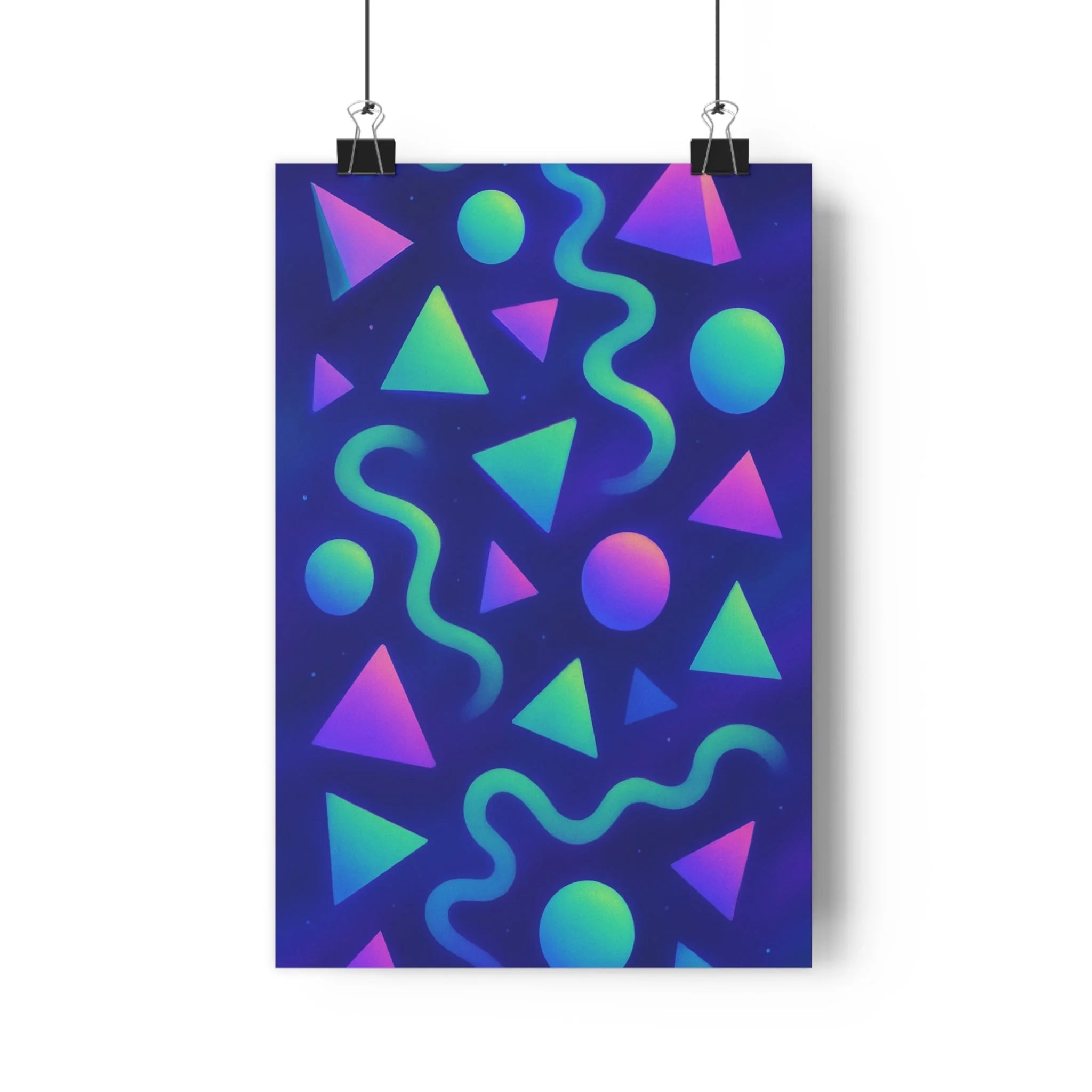 Poster décoratif géométrique couleurs vives violet bleu vert surréaliste moderne salon chambre artistique ambiance