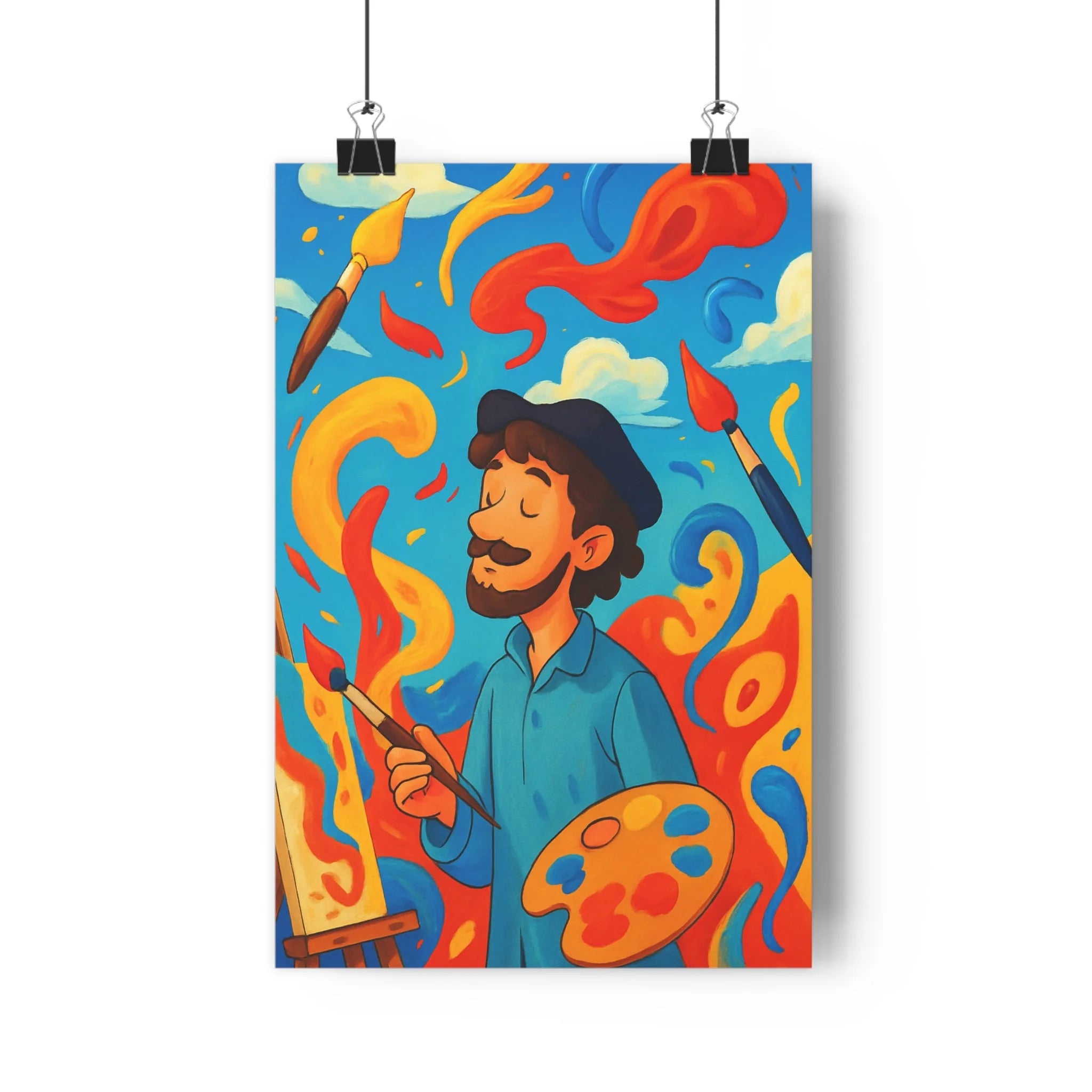 Poster décoratif artiste joyeux bleu orange jaune créatif atelier ambiance inspirante moderne 30x46 mur