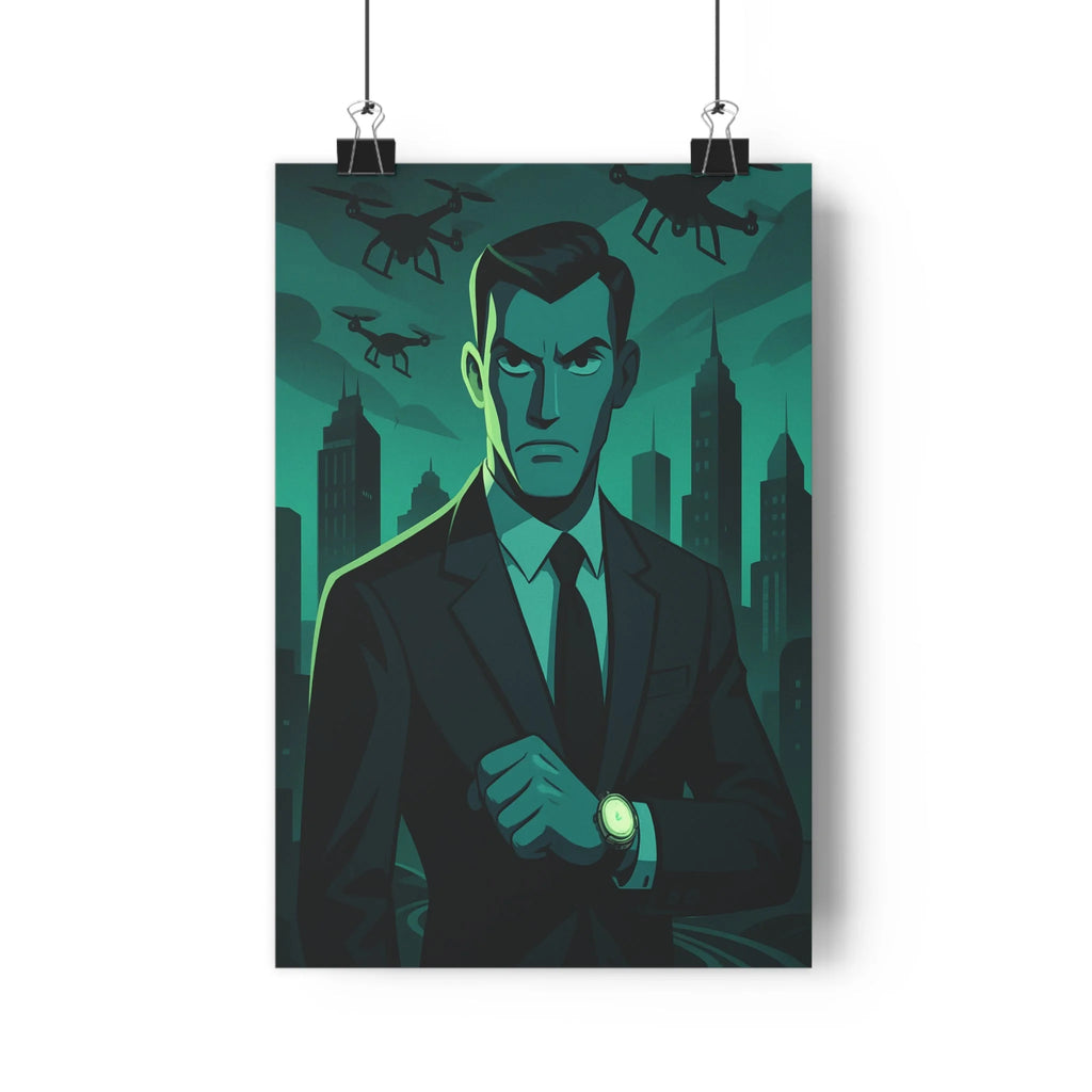 Poster décoratif homme costume sombre moderne film noir vert noir mystère intrigue salon 30x46