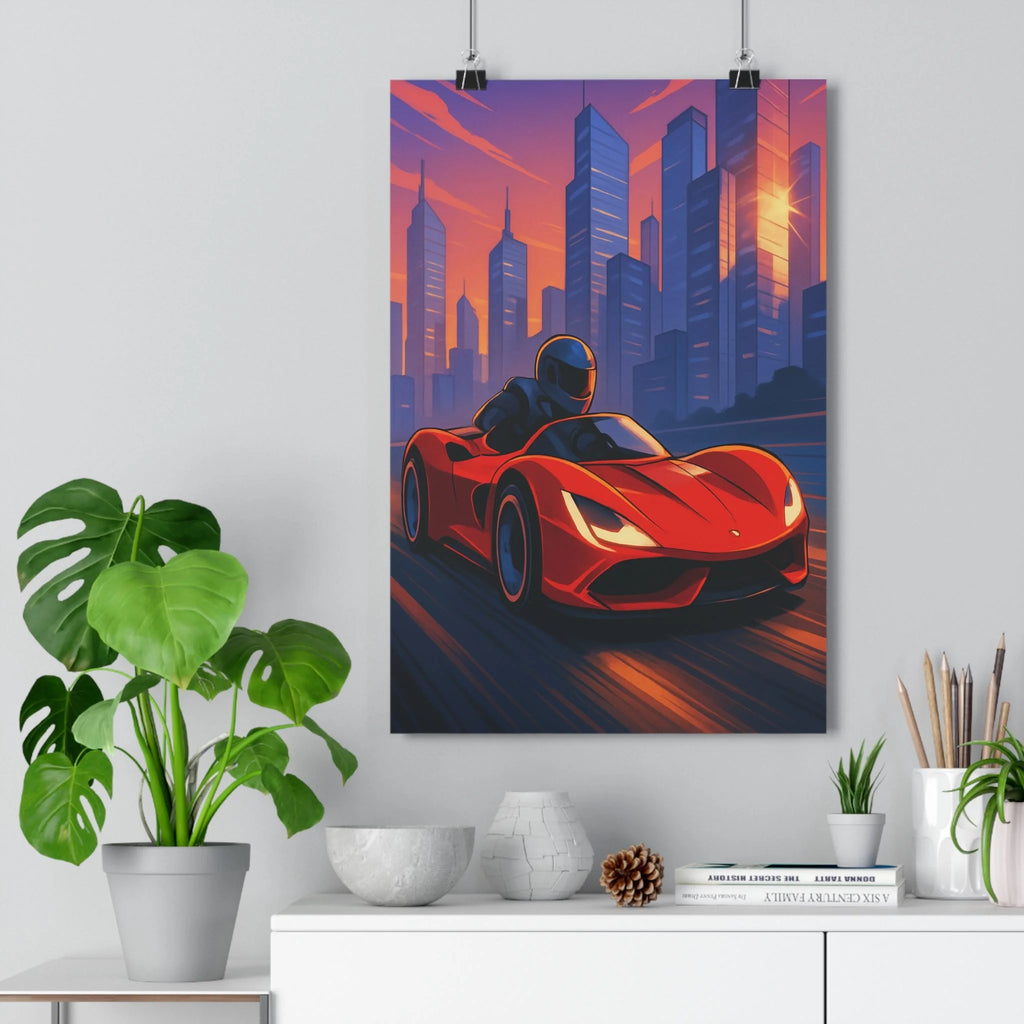 Poster décoratif voiture sport rouge éclatante futuriste dessin animé chambre moderne énergie style qualité