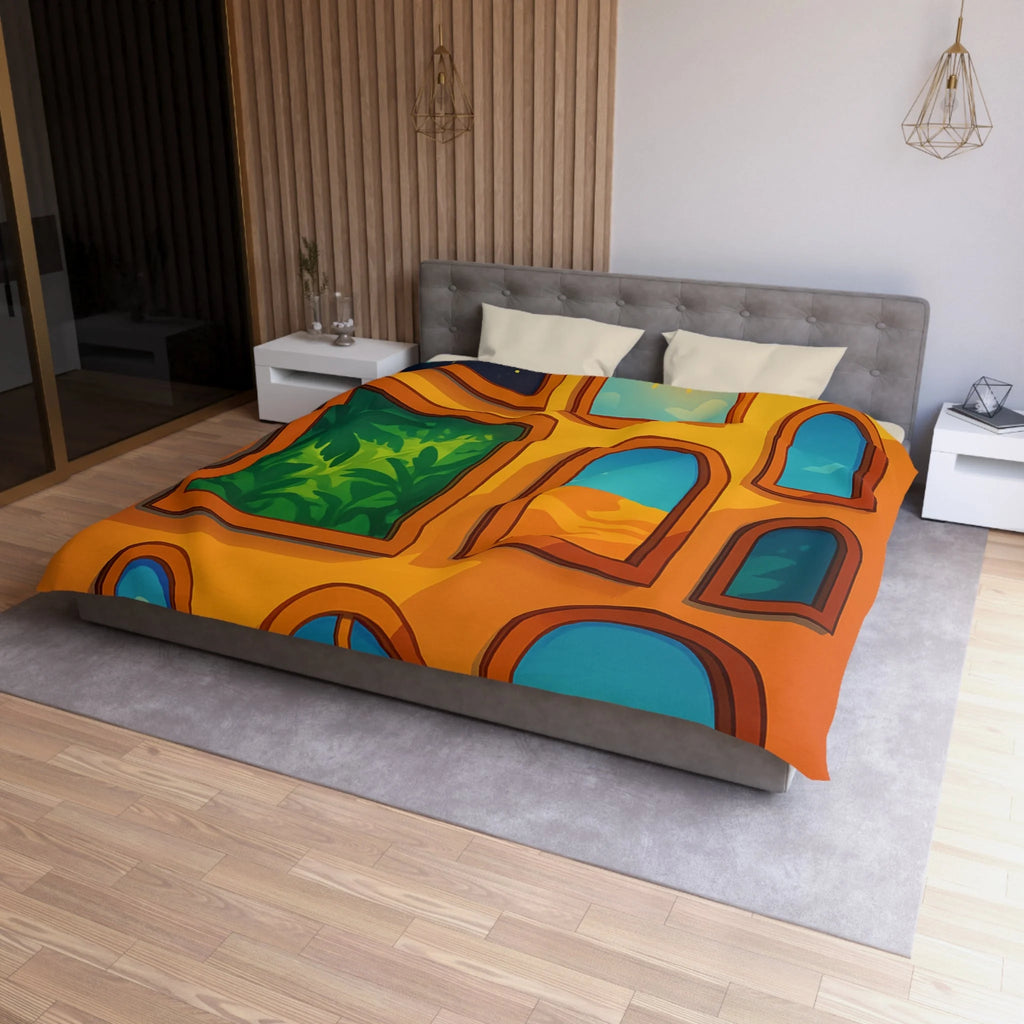 Housse de couette vibrante avec fenêtres sur l'univers et paysages exotiques