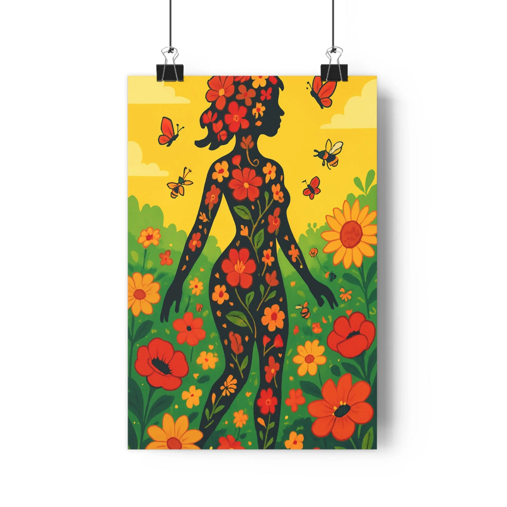 Poster décoratif fantaisie botanique floral jaune rouge vert joyeux salon chambre moderne charme artistique