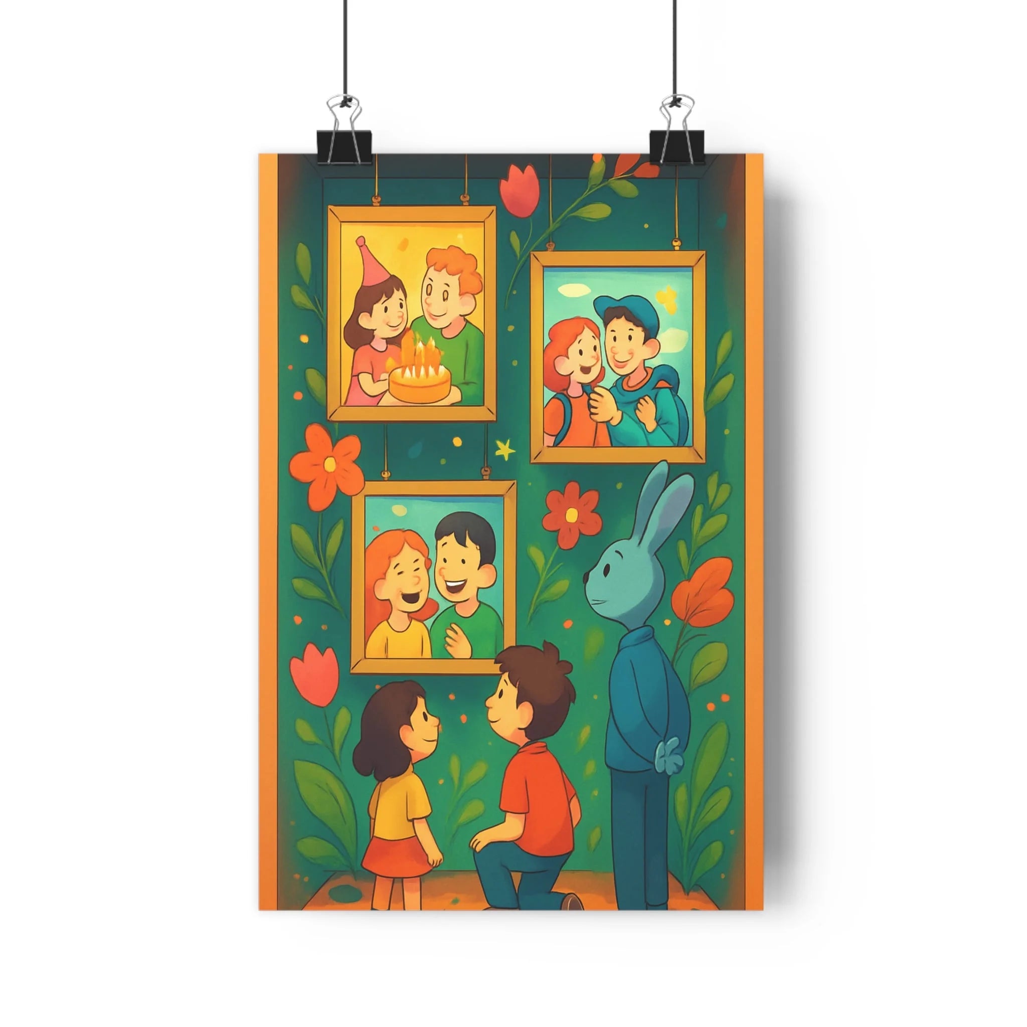 Poster décoratif anime joyeux cadre coloré enfants chambre nature doux poétique vibrant style unique