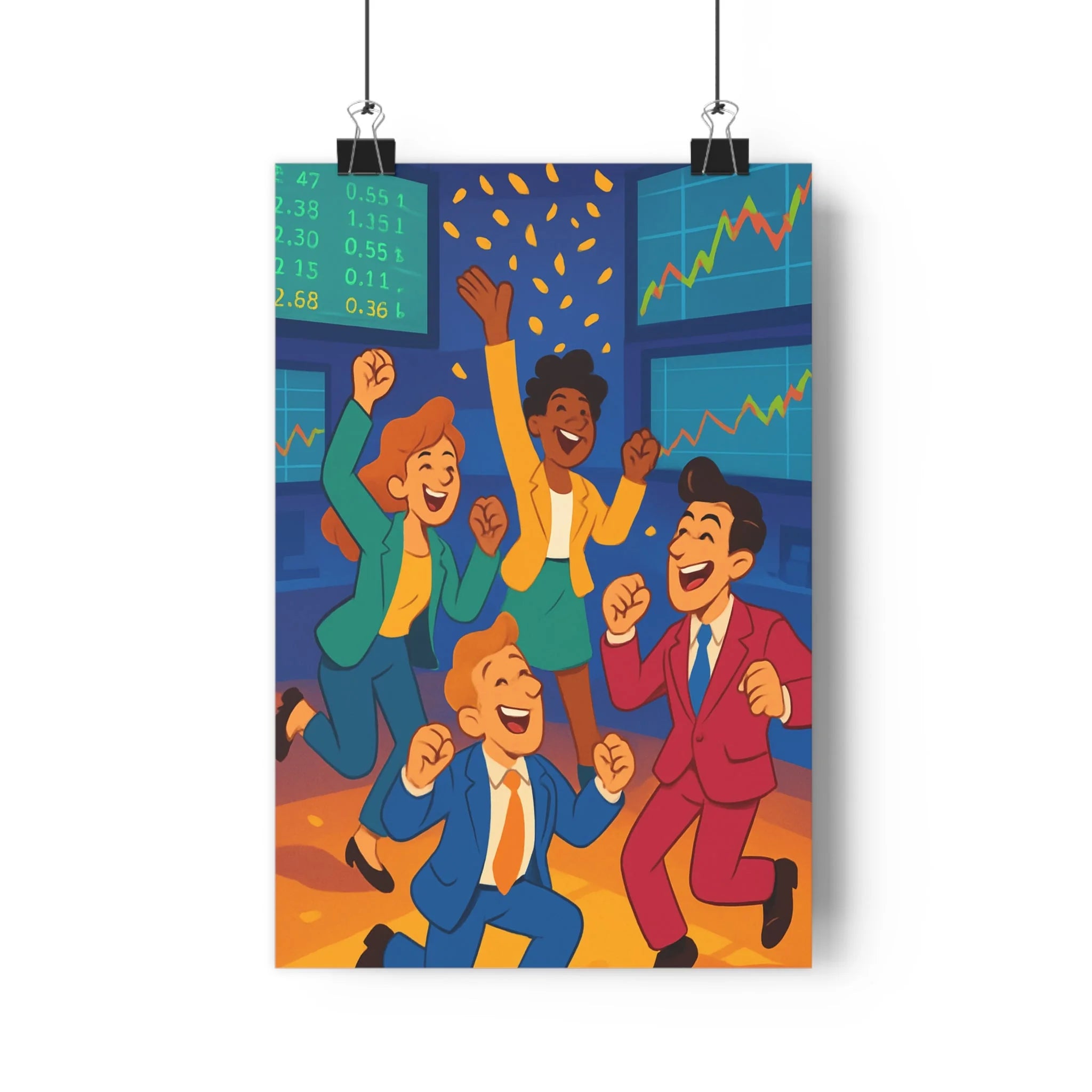 Poster décoratif moderne bleu jaune rouge joyeux bureau travail graphique professionnel dynamique 30x46 cm