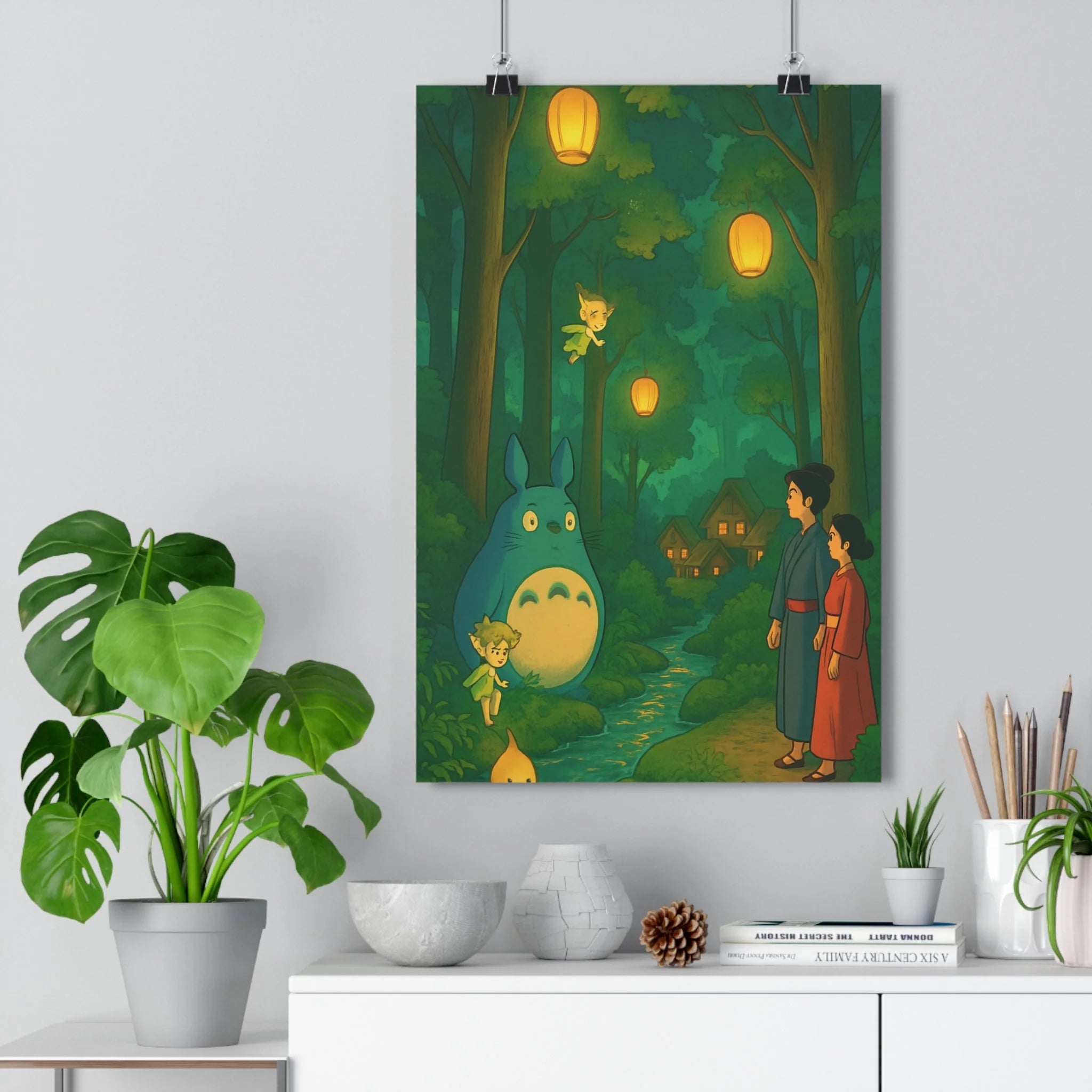 Poster décoratif féerique bleu vert mystique forêt enchantée enfant salon apaisant magique traditionnel mystérieux