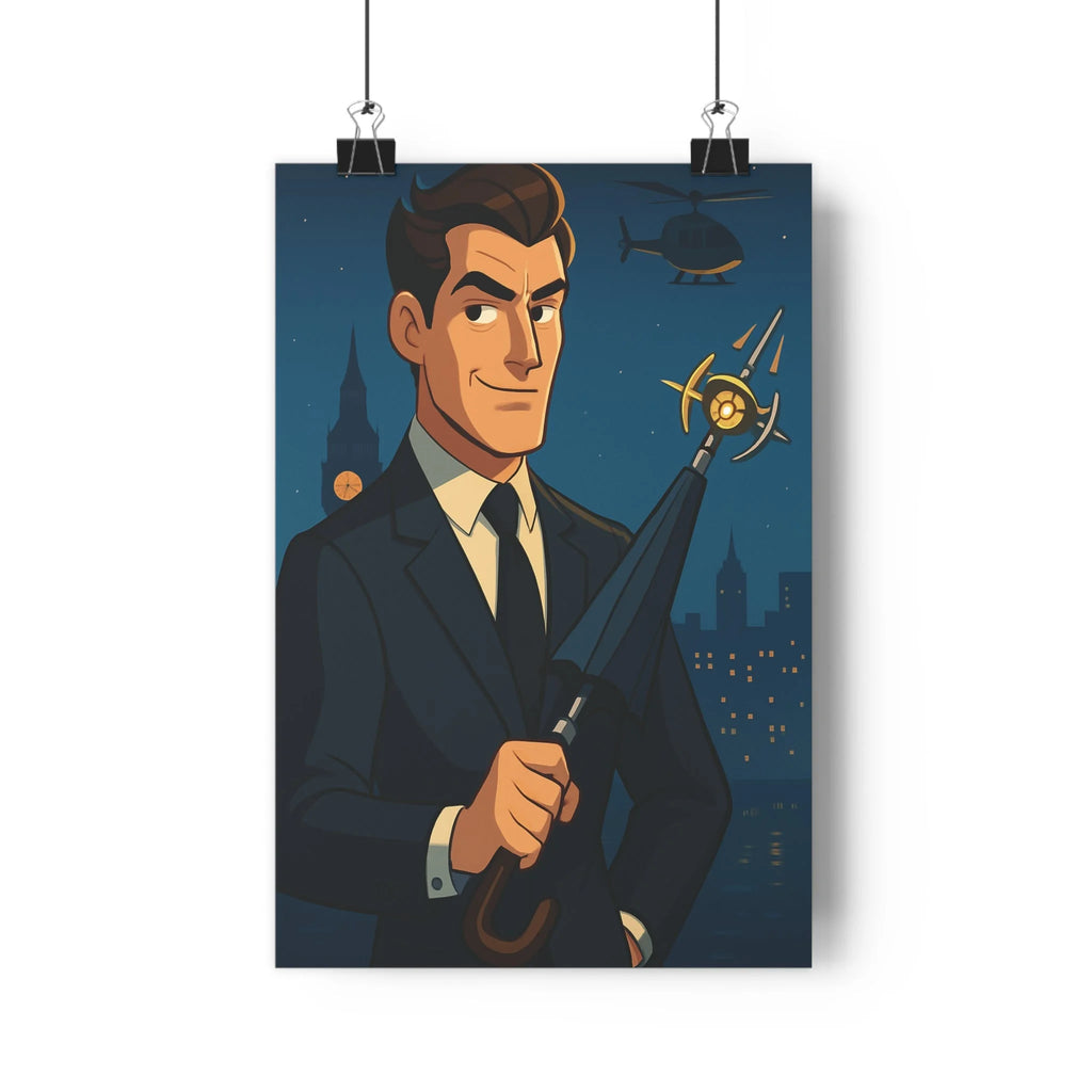 Poster décoratif personnage élégant costume moderne bleu noir nocturne mystérieux salon bureau chambre tendance
