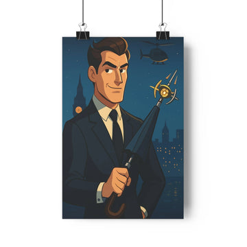 Poster décoratif personnage élégant costume moderne bleu noir nocturne mystérieux salon bureau chambre tendance