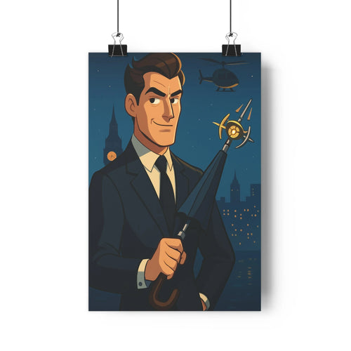 Poster décoratif personnage élégant costume moderne bleu noir nocturne mystérieux salon bureau chambre tendance