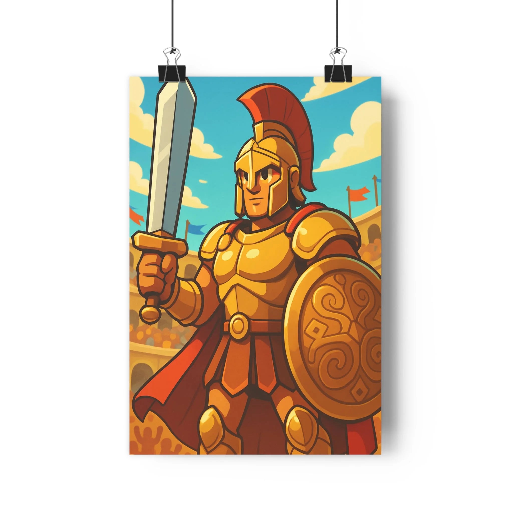 Poster décoratif gladiateur rouge doré cartoon aventure salon chambre dynamique héroïque élégant épique antique