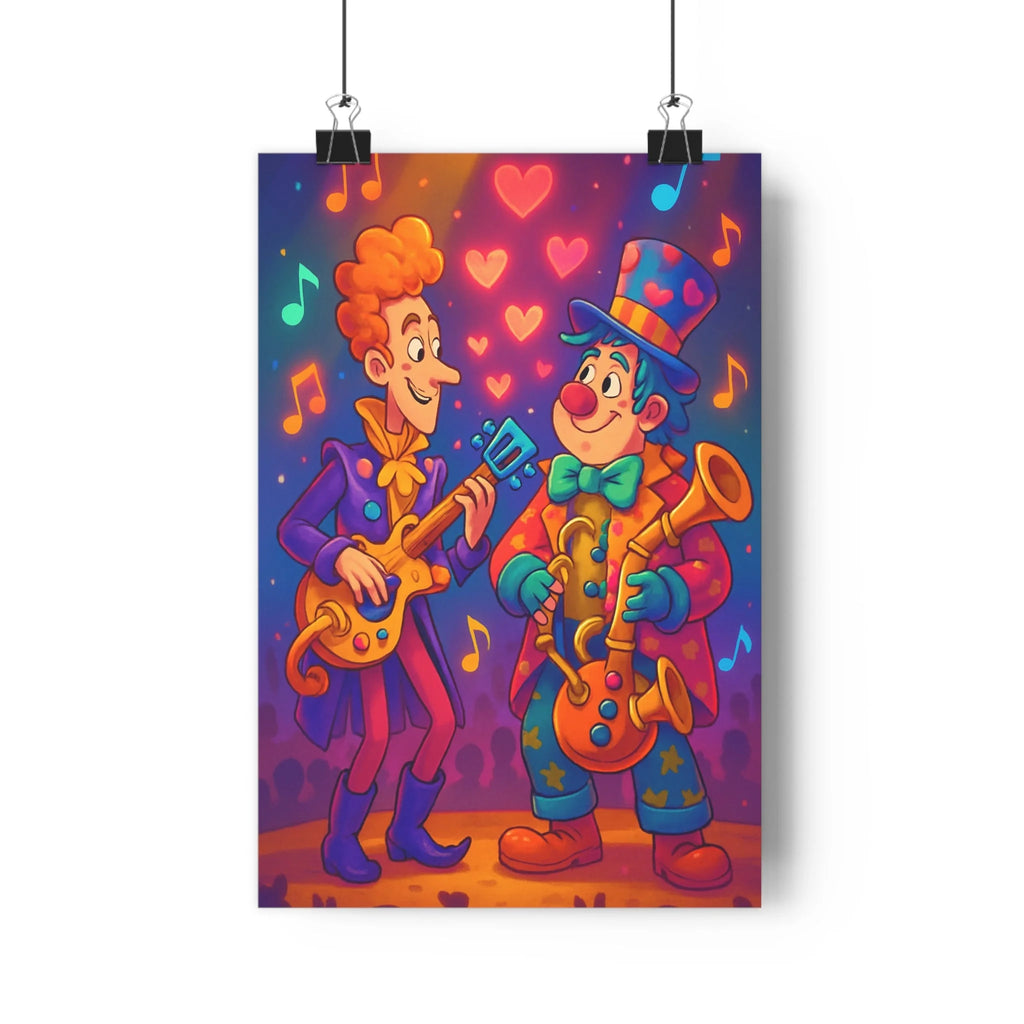 Poster décoratif cartoon joyeux cœurs bleu orange rouge salon chambre musique artistique festif chaleureux