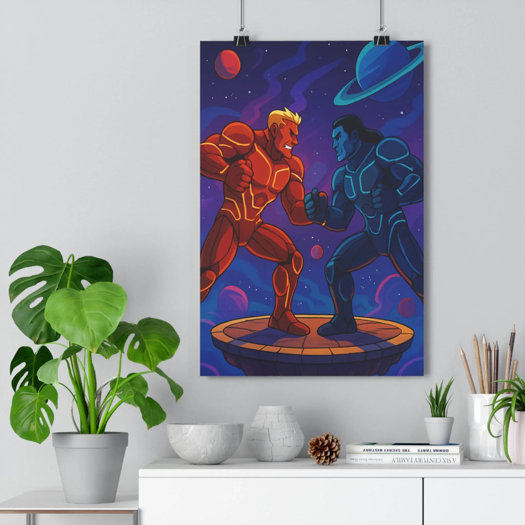 Poster décoratif combattants rouge bleu cartoon cosmique futuriste dynamique aventure salle jeux enfants qualité