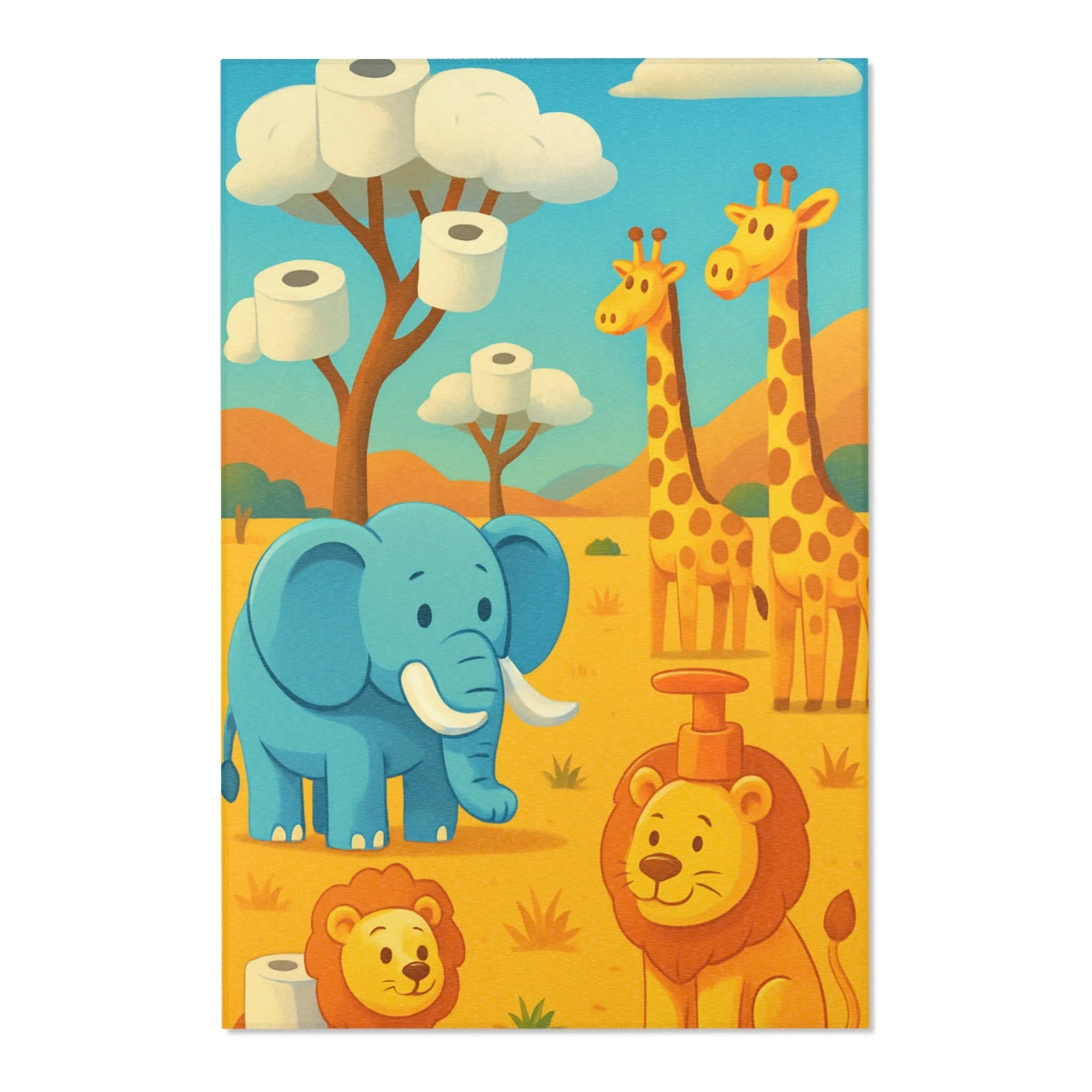 Tapis pour Enfants avec Animaux de Savane et Arbres en Rouleaux de Papier