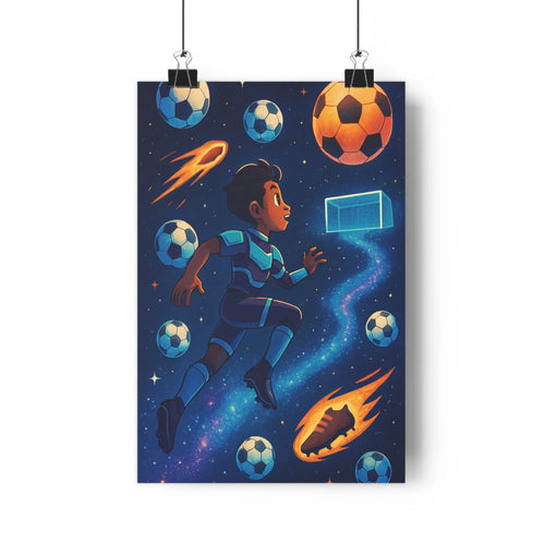 Poster décoratif dessin animé bleu orange chambre football cosmique aventure dynamique enfant garçon format