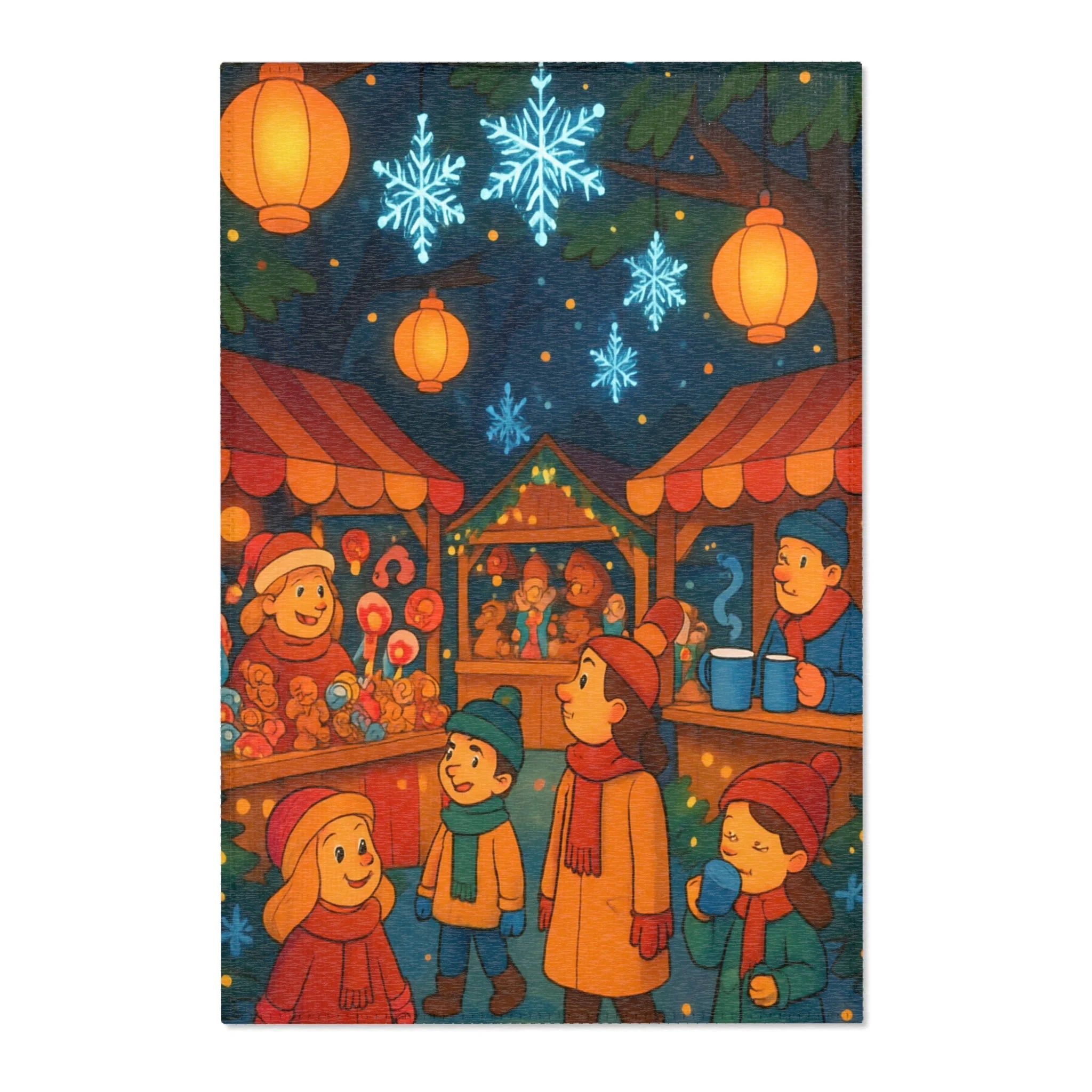 Tapis Illustratif de Noël : Scène de Marché Féerique pour Ambiance Féérique Unique