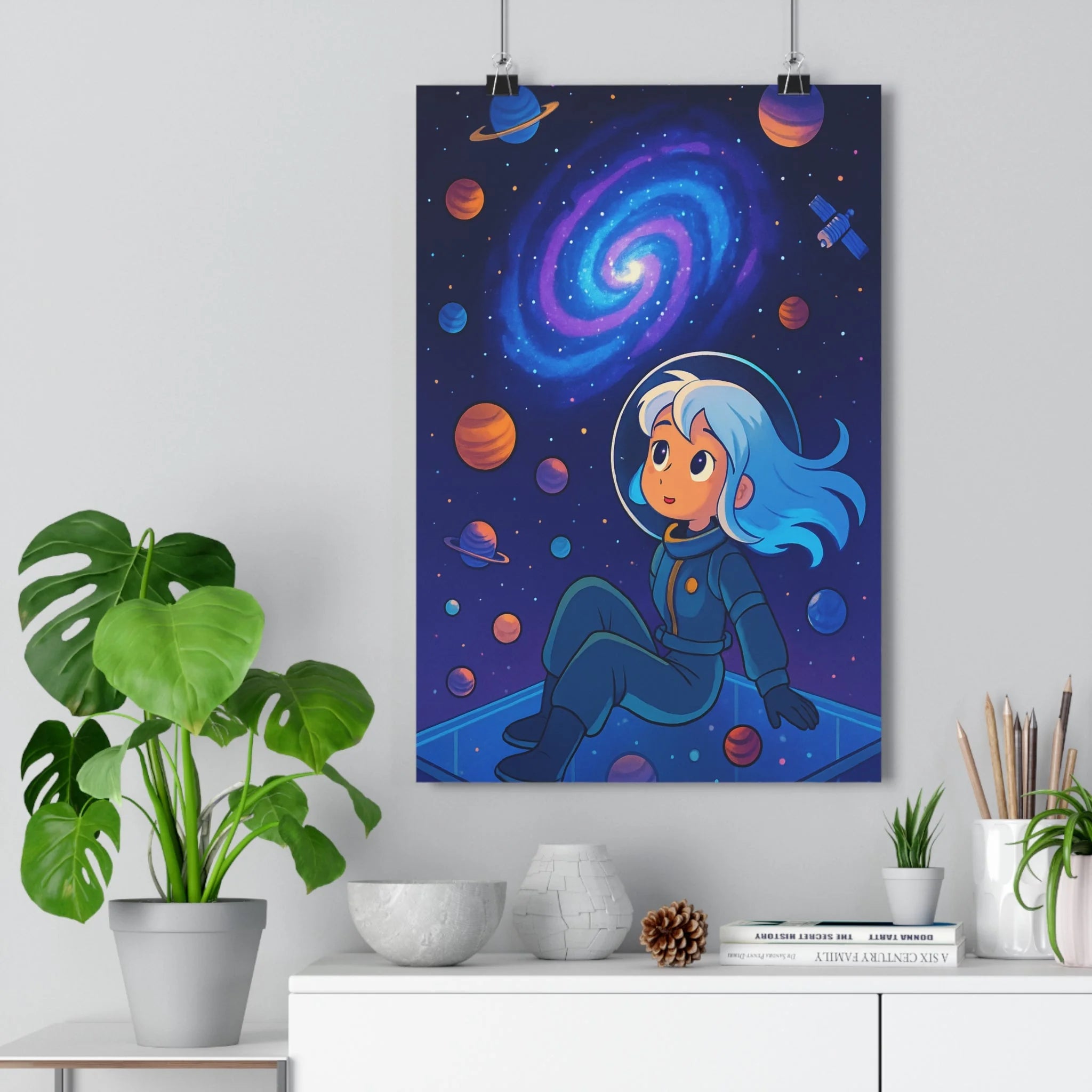 Poster décoratif cartoon néon coloré ludique futuriste espace aventure chambre bureau 30x46 cosmos qualité