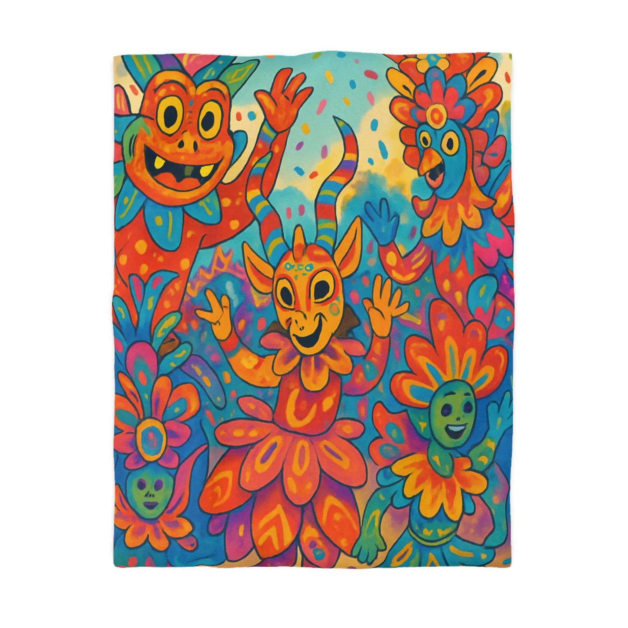 Housse de Couette Multicolore avec Motifs de Carnaval et Masques Fantaisistes Féeriques