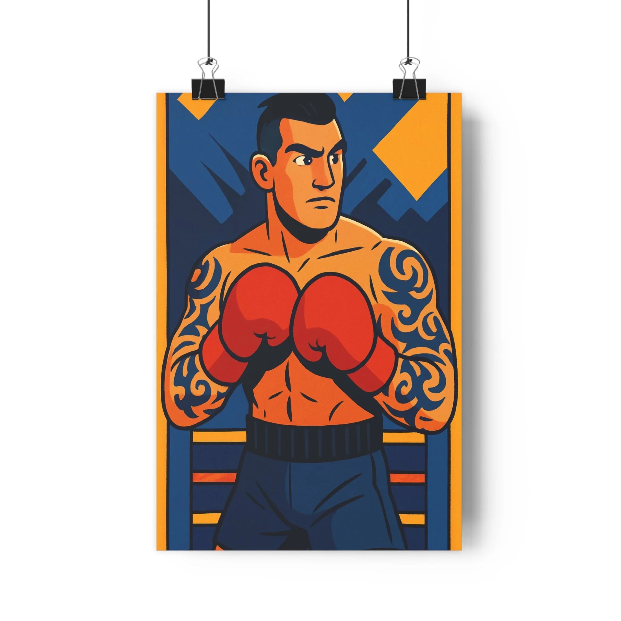 Poster décoratif anime boxeur puissant bleu orange épique musclé sportif bureau salle 30x46 vibrant