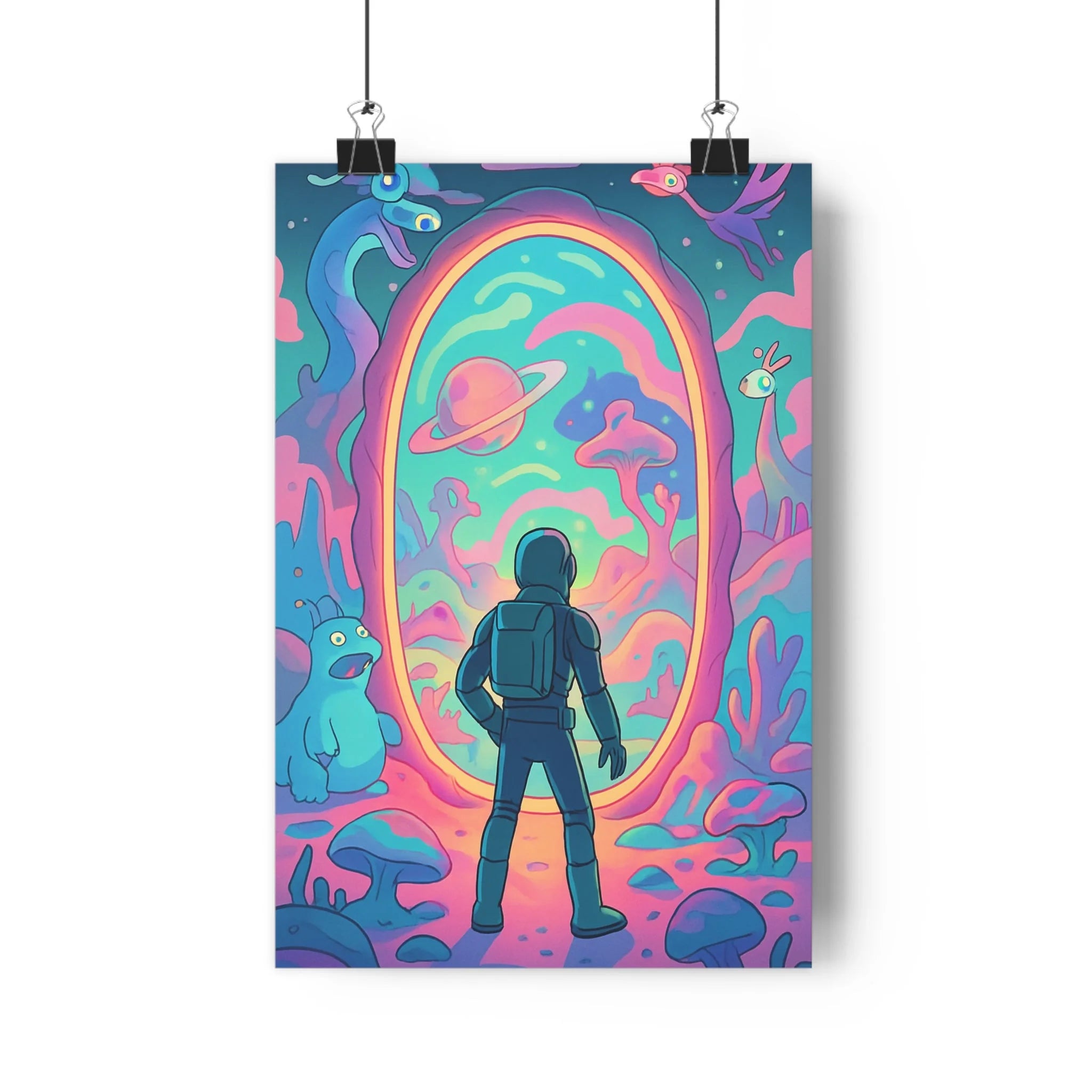 Poster décoratif anime futuriste pastel bleu rose violet mystique chambre bureau rêve surréaliste 30x46
