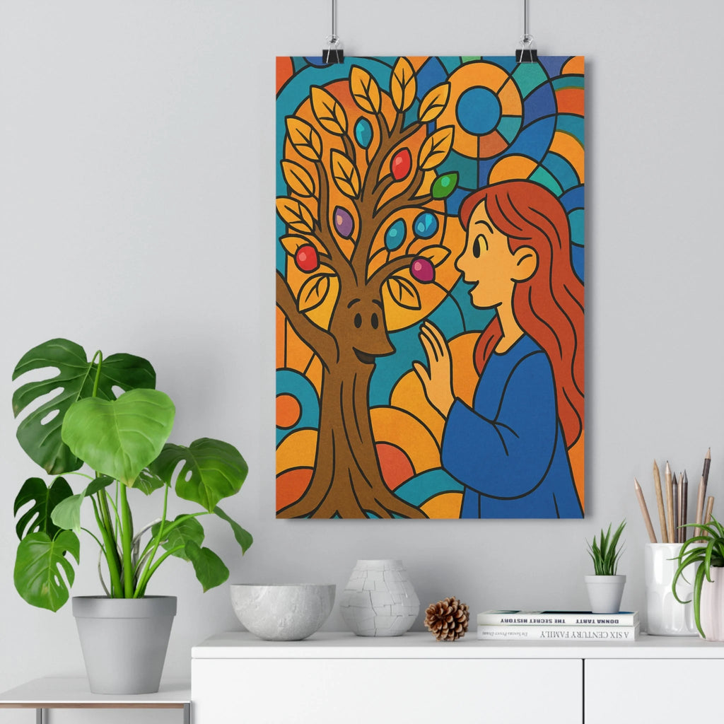 Poster décoratif art déco joyeux coloré bleu orange salon chambre tendance moderne artistique unique