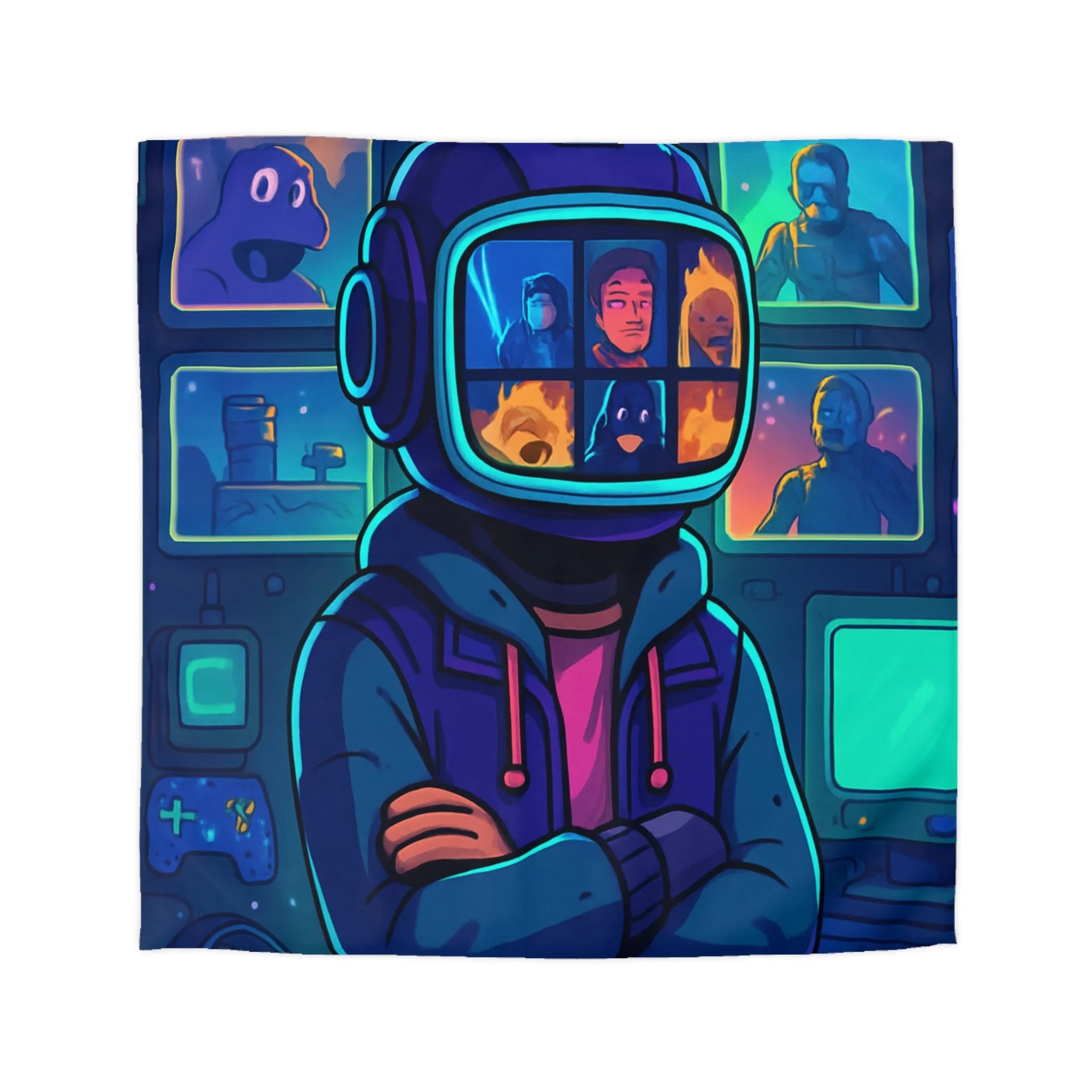 Plongée En Épopée Virtuelle Avec Dessins Animés Futuristes Pour Housse De Couette