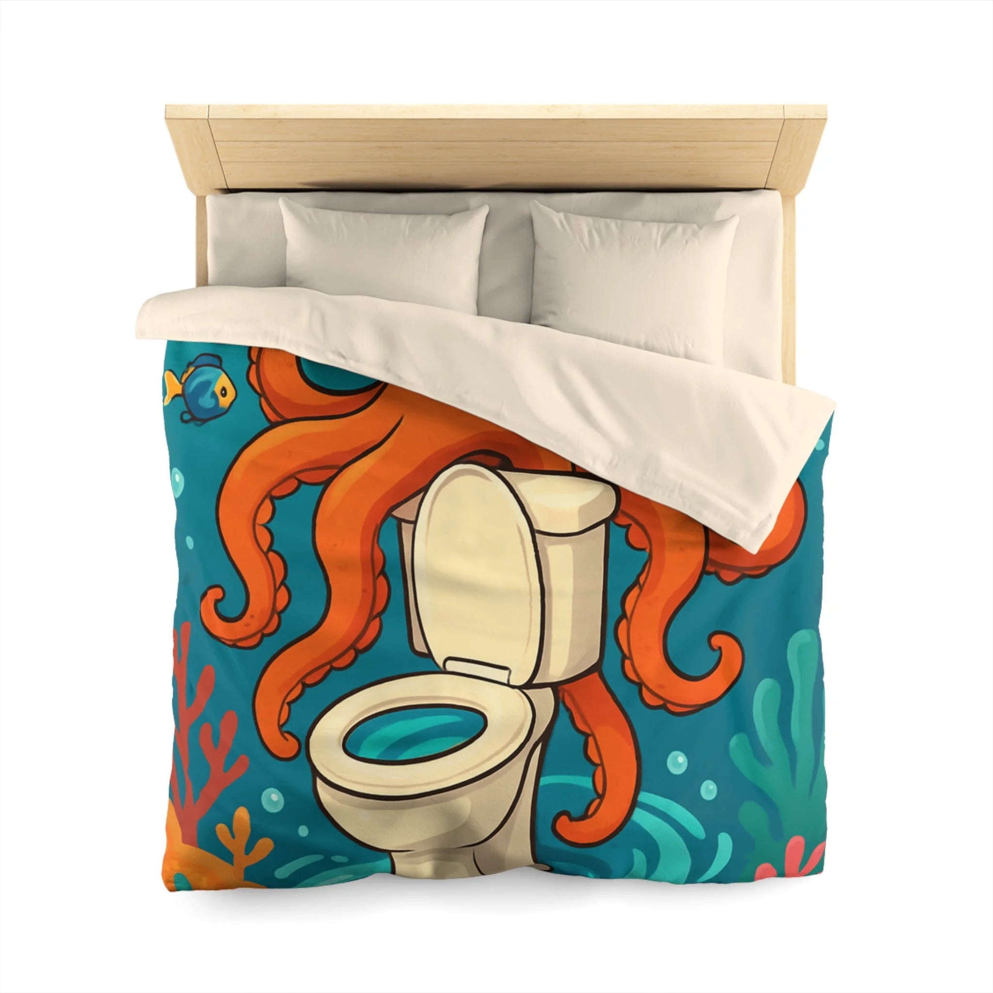 Housse de Couette Thème Marin avec Poulpe Joyeux et WC Tourbillonnant