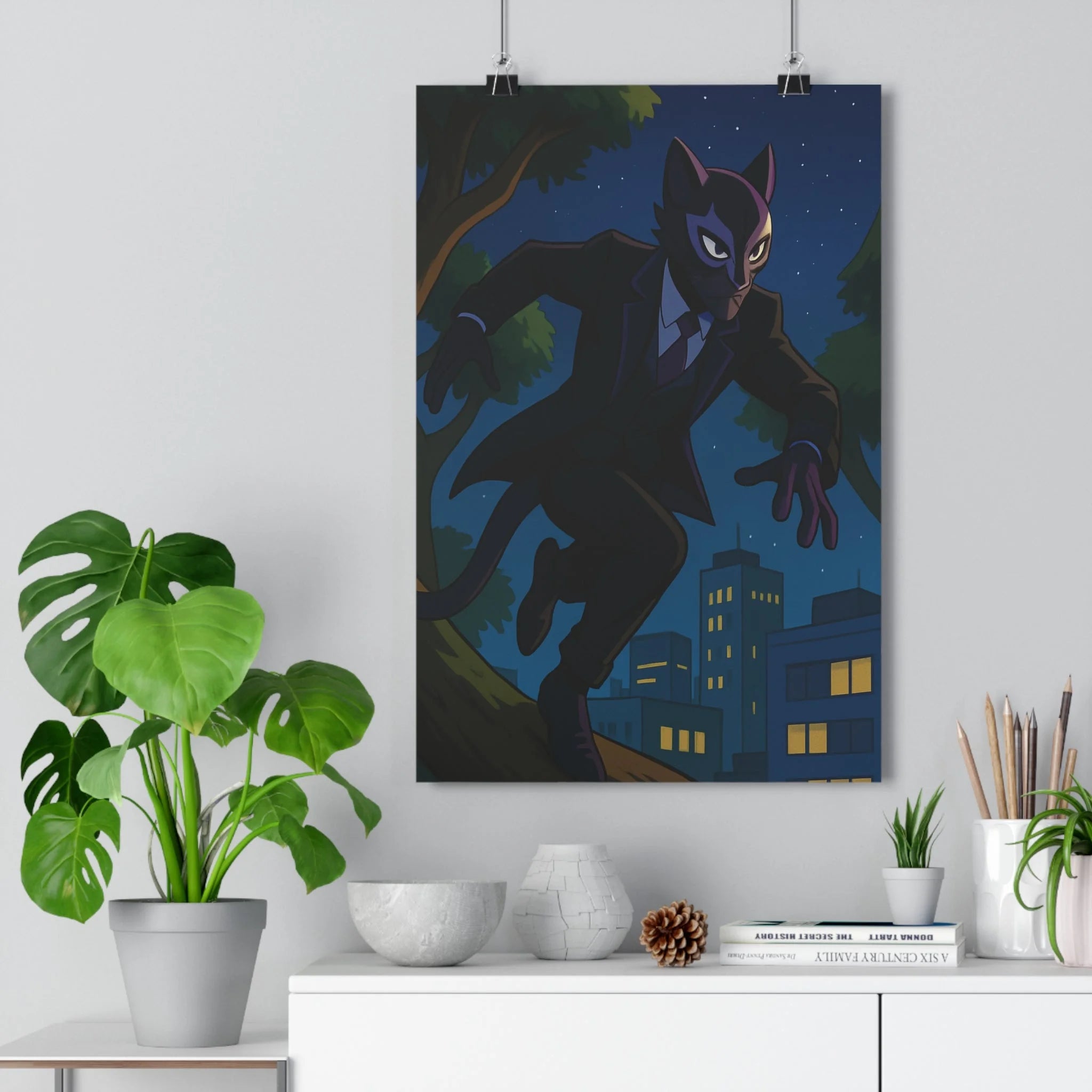 Poster décoratif panthère noire stylisée animation urbaine moderne mystique nuit chambre salon art majestueux
