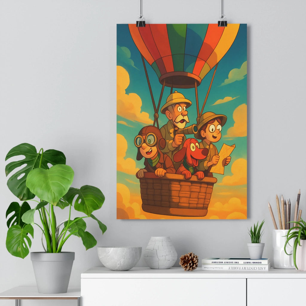 Poster décoratif aventure dessin animé bleu orange jaune chambre enfant joyeux créatif unique style