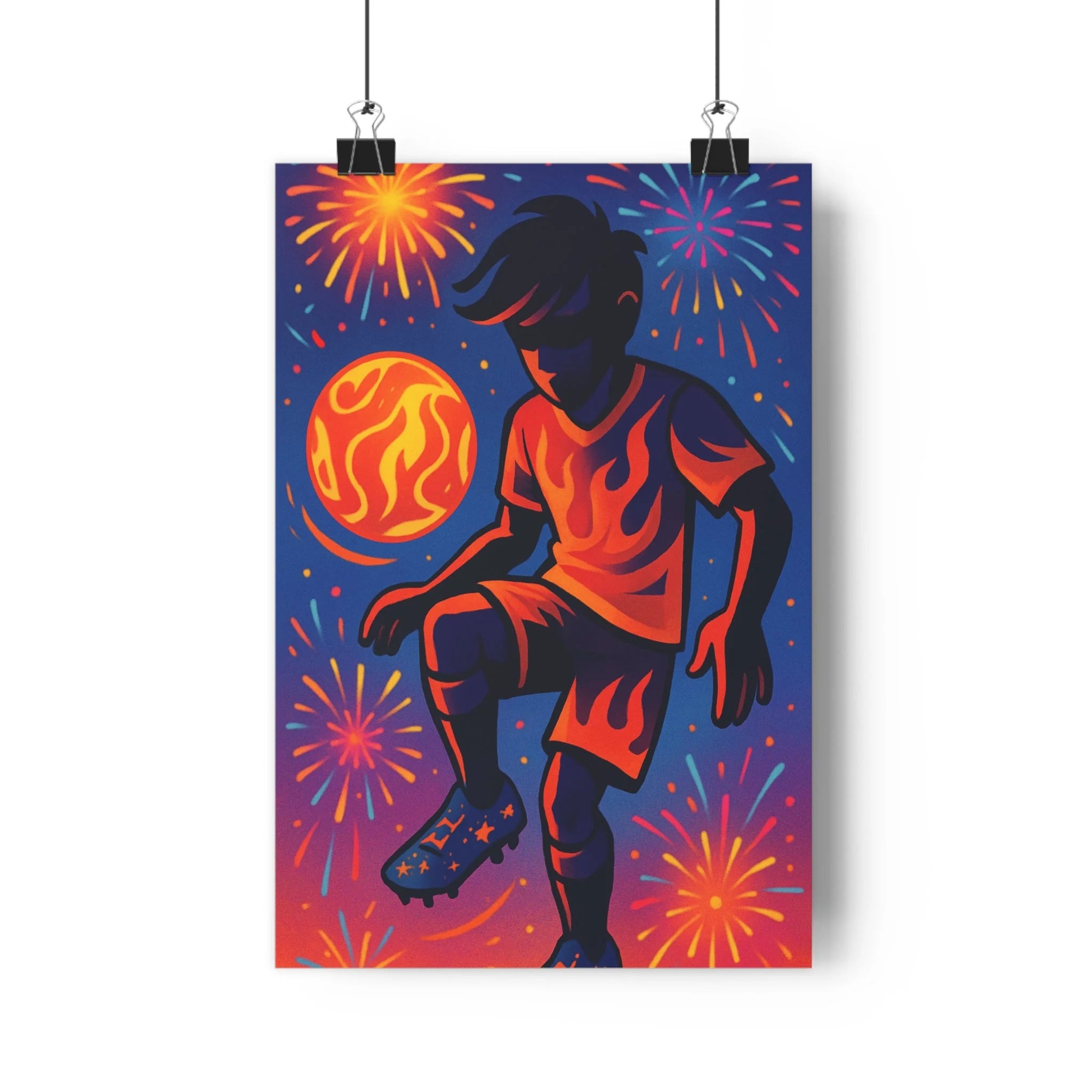 Poster décoratif dynamique football cartoon joyeux chambre enfant sportif coloré moderne vibrant ambiance festive