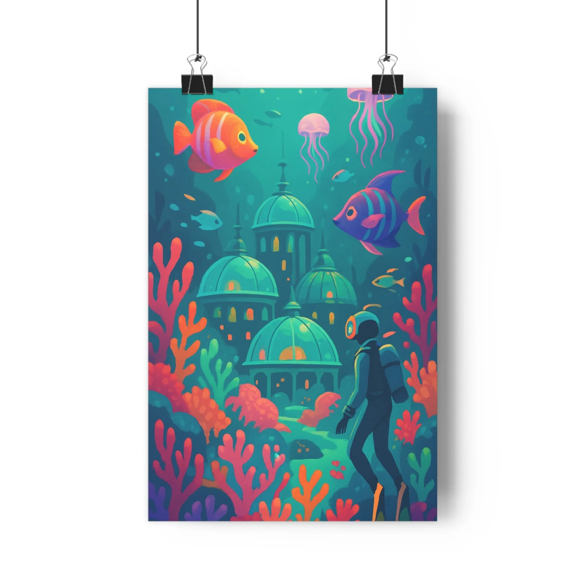 Poster décoratif cartoon bleuvert lumineux mystique enfant salon aventure océan coraux magie fascinant chambre