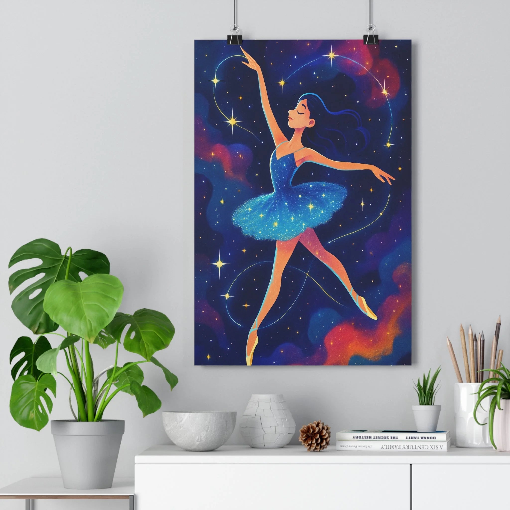 Poster décoratif danseuse bleu violet orange cartoon féerique apaisant chambre créatif artistique lumineux élégance