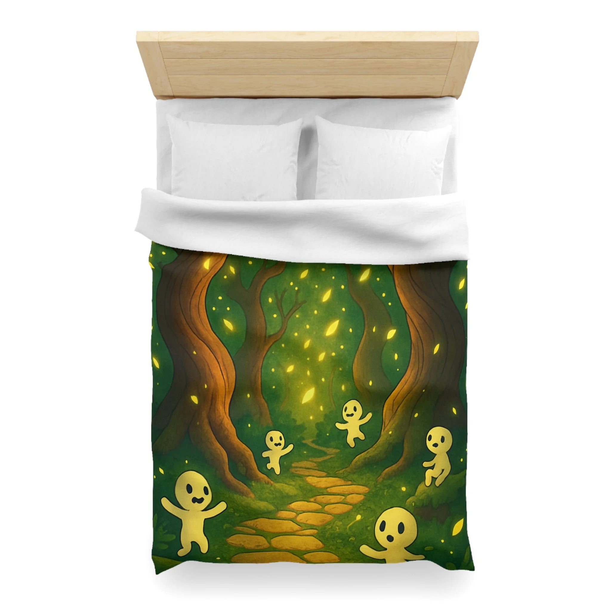 Housse de couette motif forêt magique avec créatures lumineuses ambiance apaisante