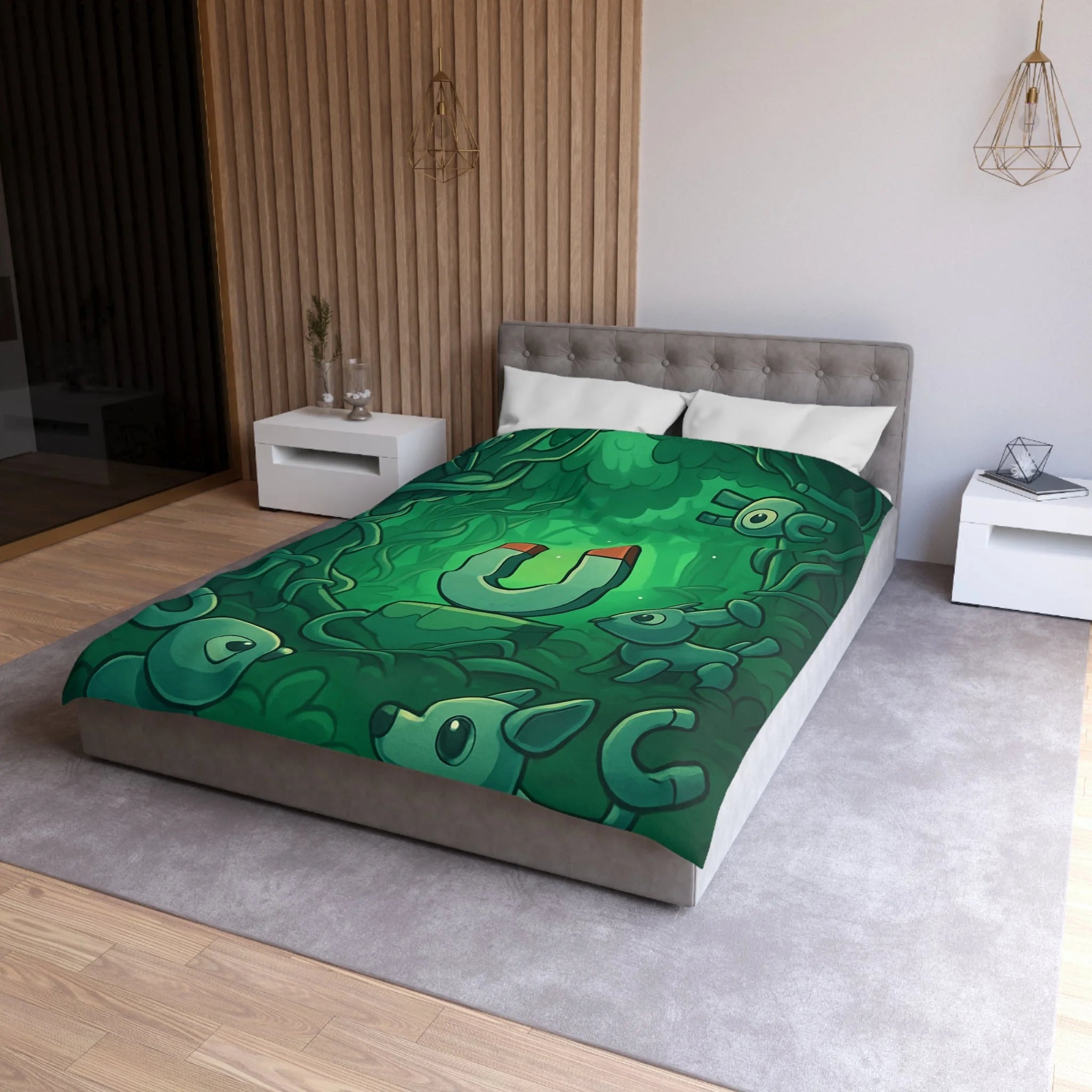 Housse de couette verte forêt magnétique animaux déco pour chambre enfants imaginative