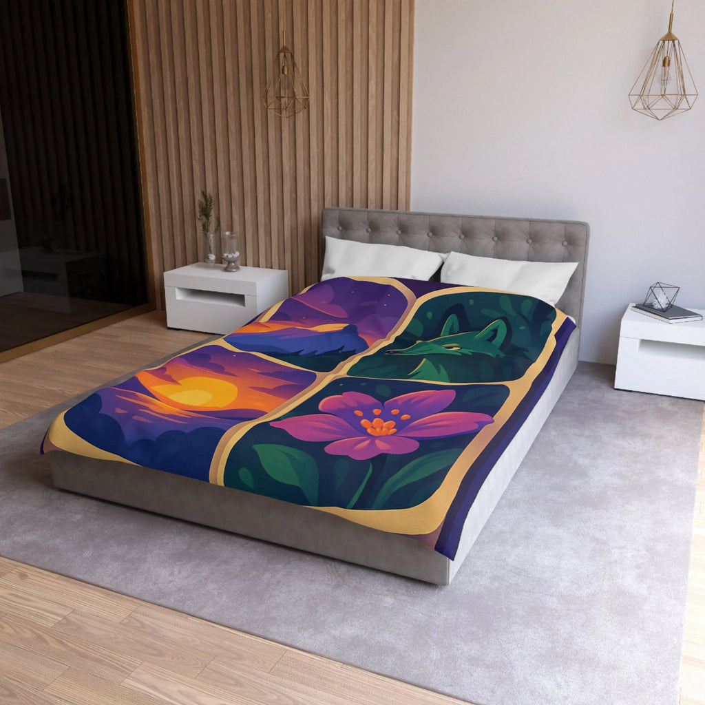 Housse de Couette Paysage Montagne Forêt Animale Florale Vibrante pour Chambre Moderne