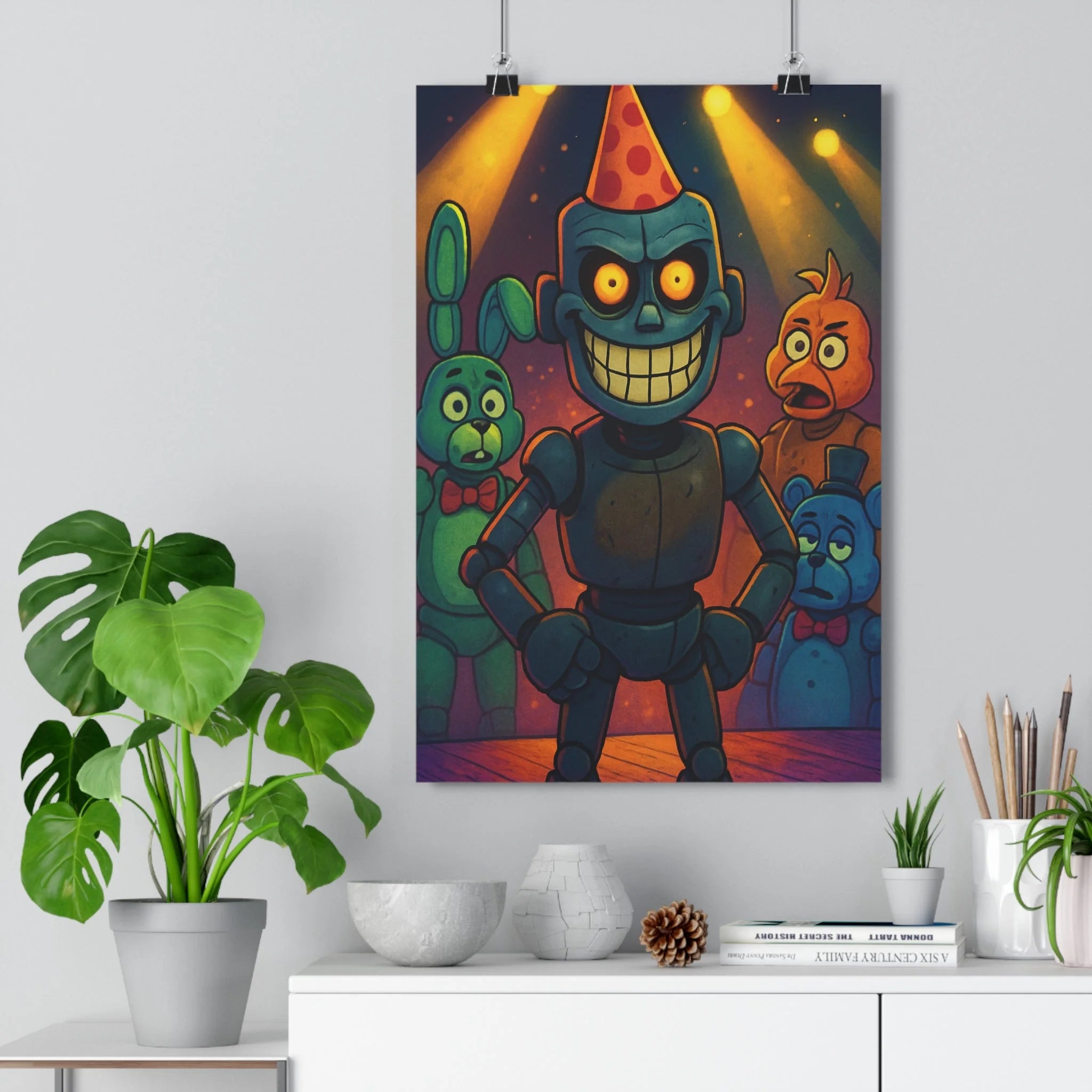 Poster décoratif cartoon nocturne jaune bleu mystique chambre enfant scène captivante animé ambiance festive