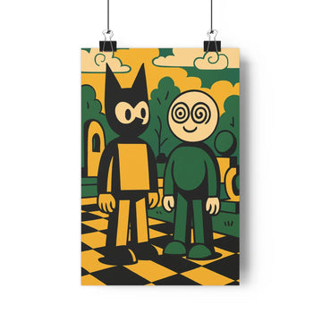 Poster décoratif surréaliste coloré vert jaune noir ludique joyeux chambre salon art mural qualité
