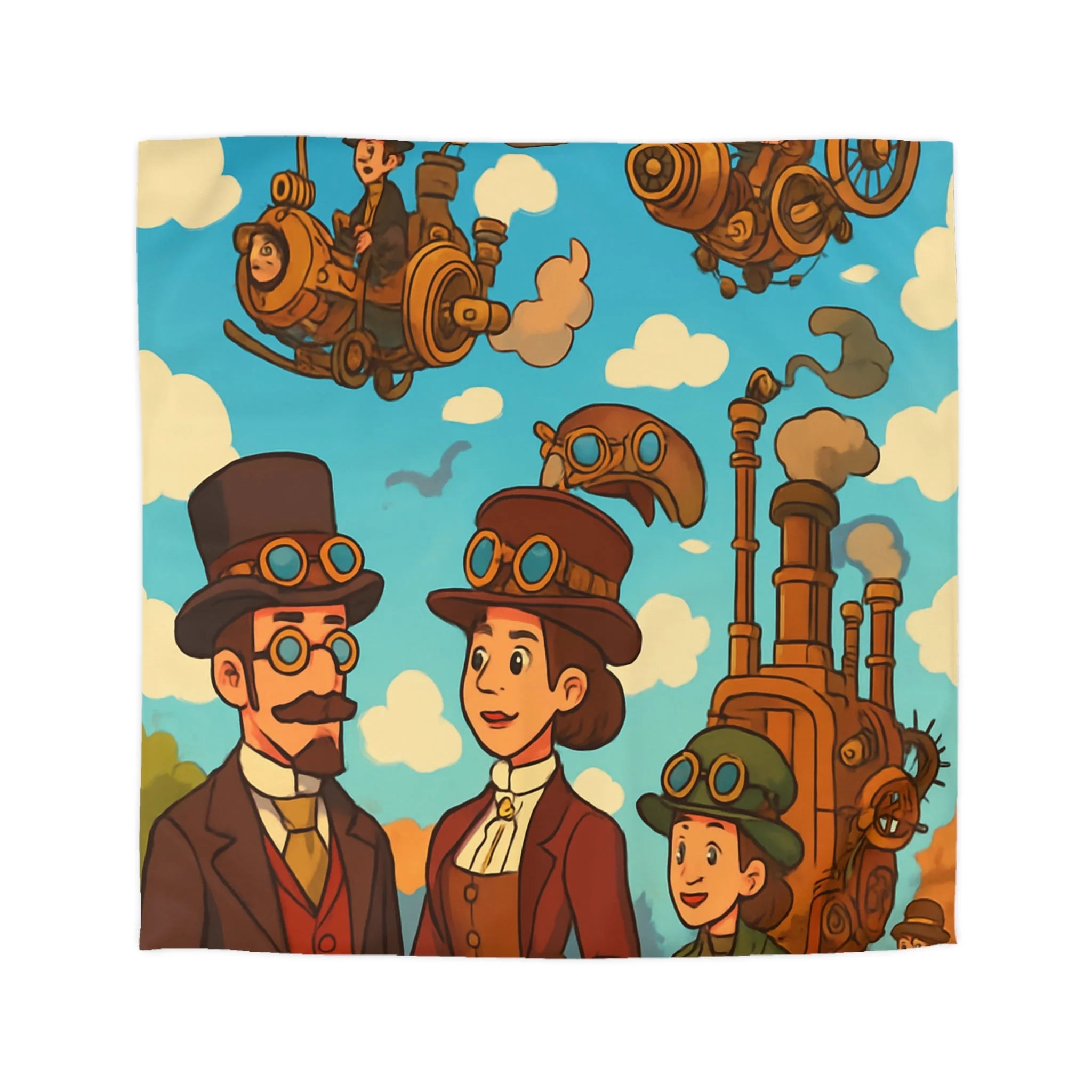 Housse de couette style rétro avec motifs steampunk et engins volants artistiques