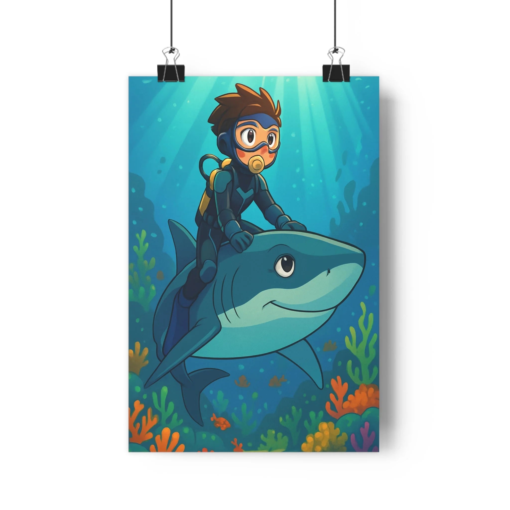 Poster décoratif héroïque bleu orange vert aventure enfant chambre créatif lumineux fantastique 30x46 qualité