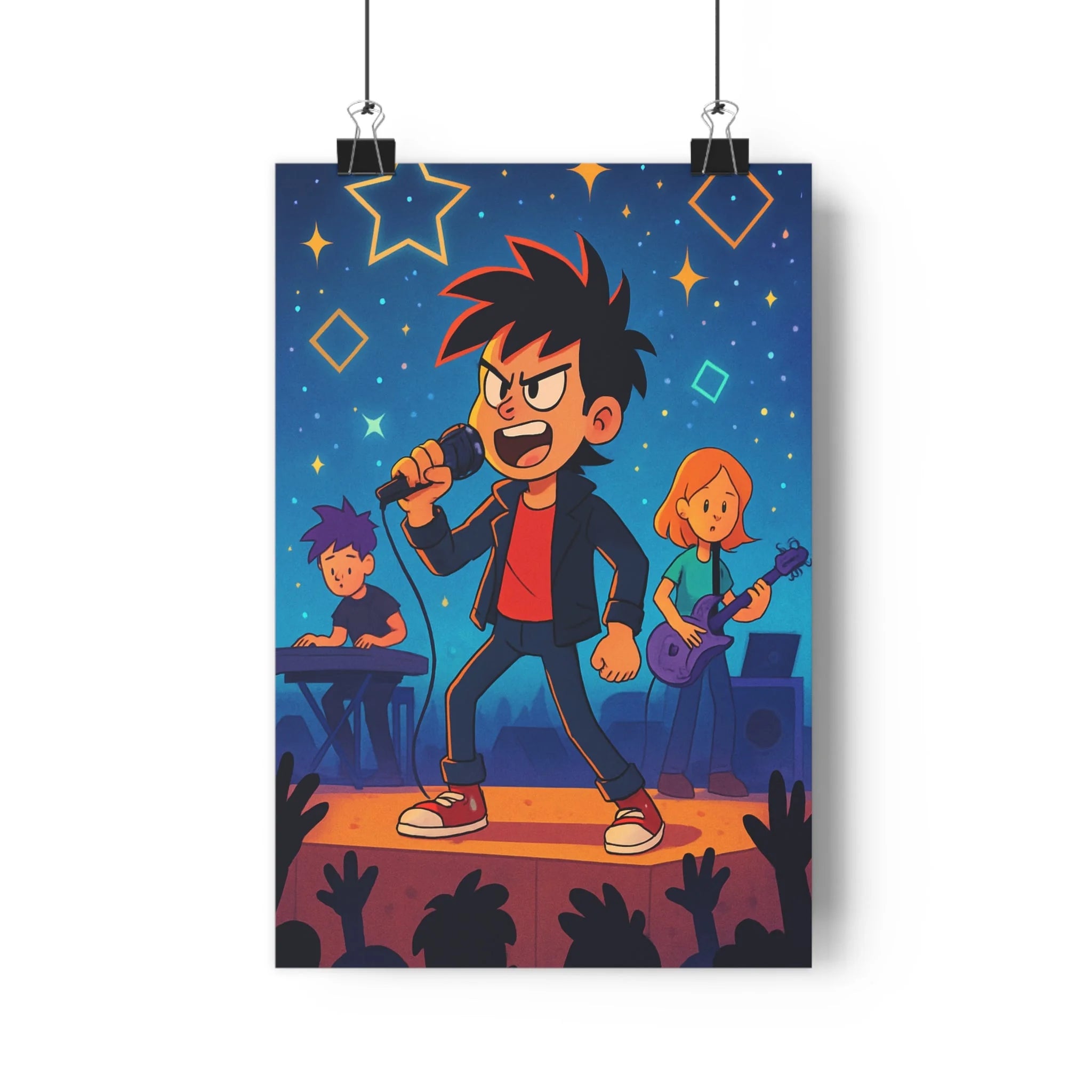 Poster décoratif moderne concert animé chanteur énergique couleurs vives joyeux chambre salon vibrant décor