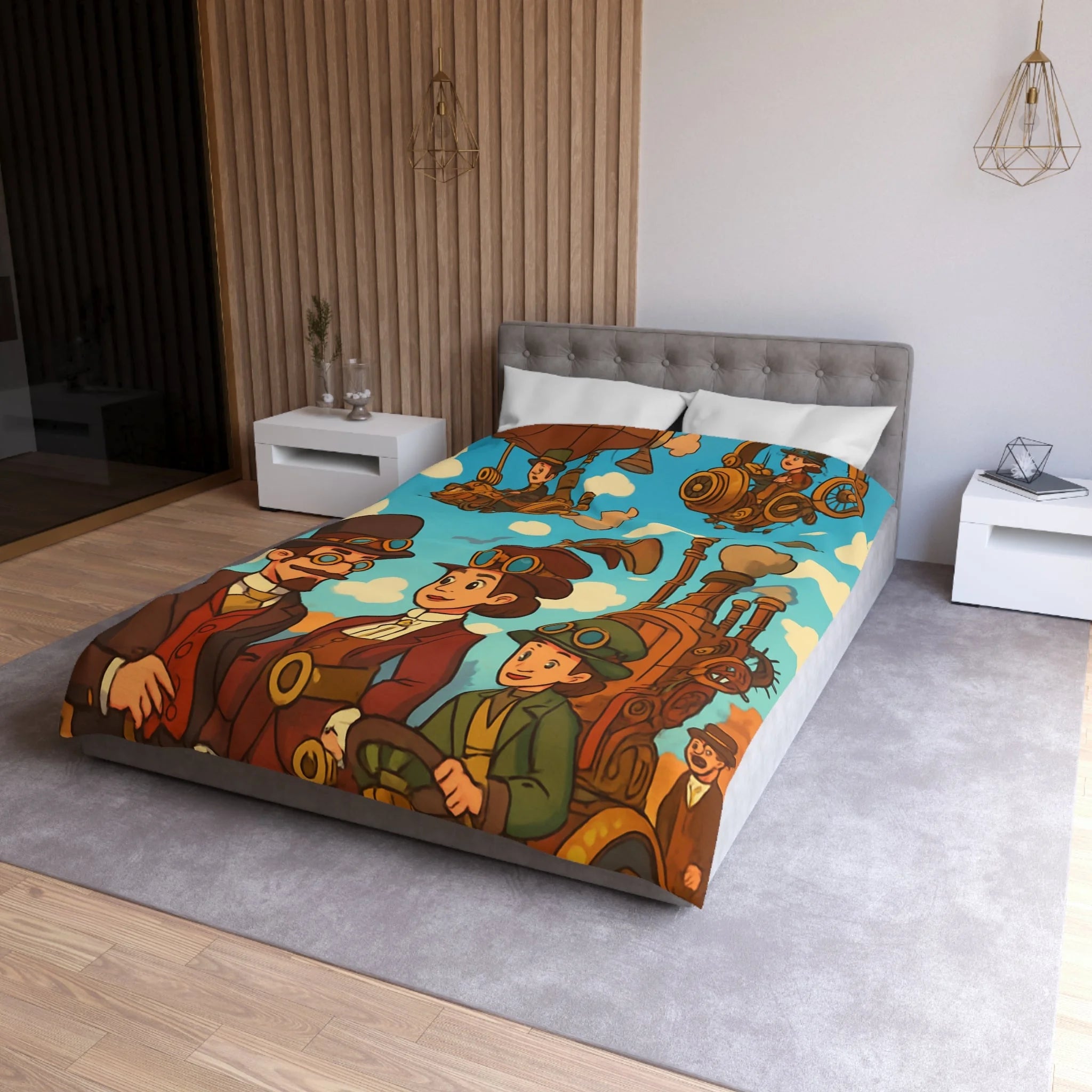 Housse de couette style rétro avec motifs steampunk et engins volants artistiques