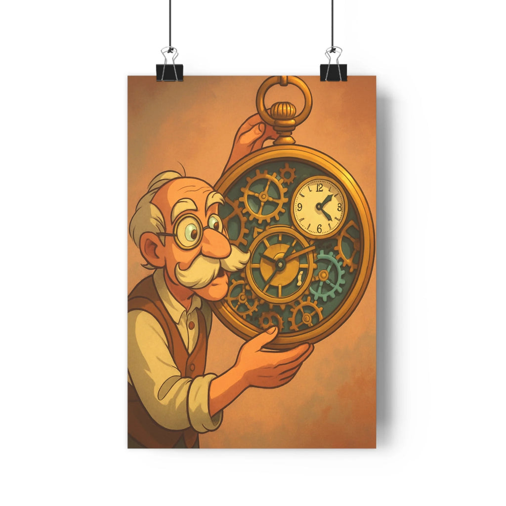 Poster décoratif vintage rétrocartoon doré bleu steampunk nostalgique salon bureau format 30x46 élégant qualité