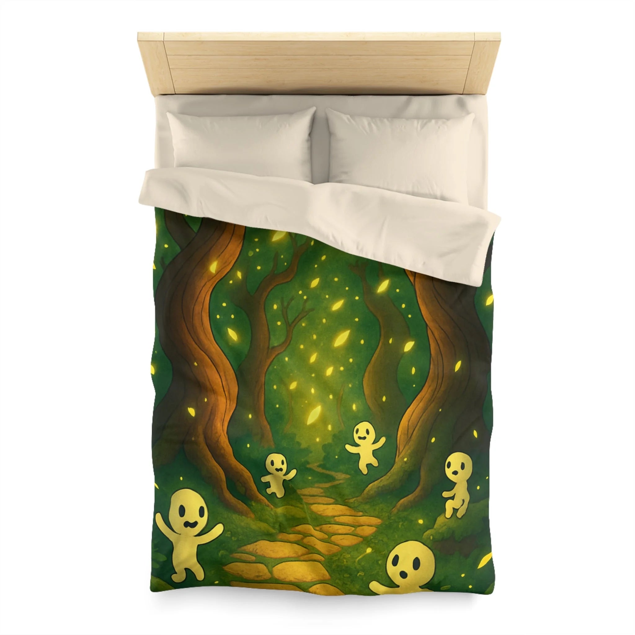 Housse de couette motif forêt magique avec créatures lumineuses ambiance apaisante